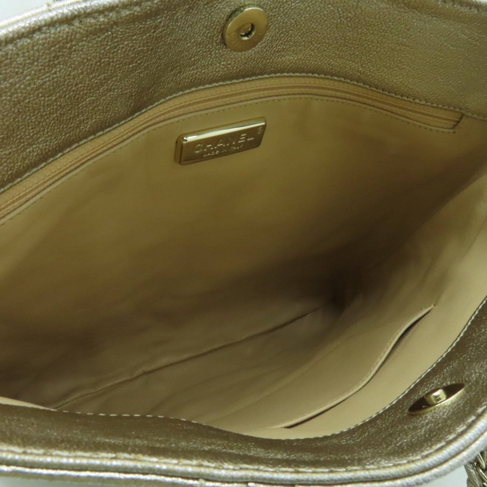 CHANEL 牛皮皮革Chain Shoulder Bag金扣鏈帶肩背袋金色