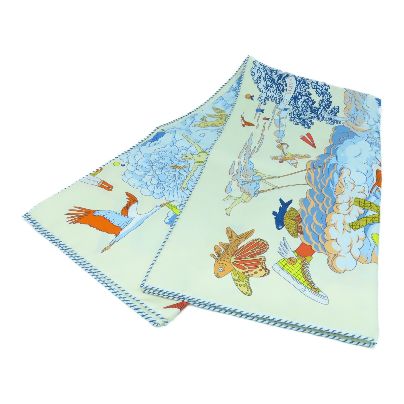 HERMES 絲質Scarf 90x90絲巾米色/藍色