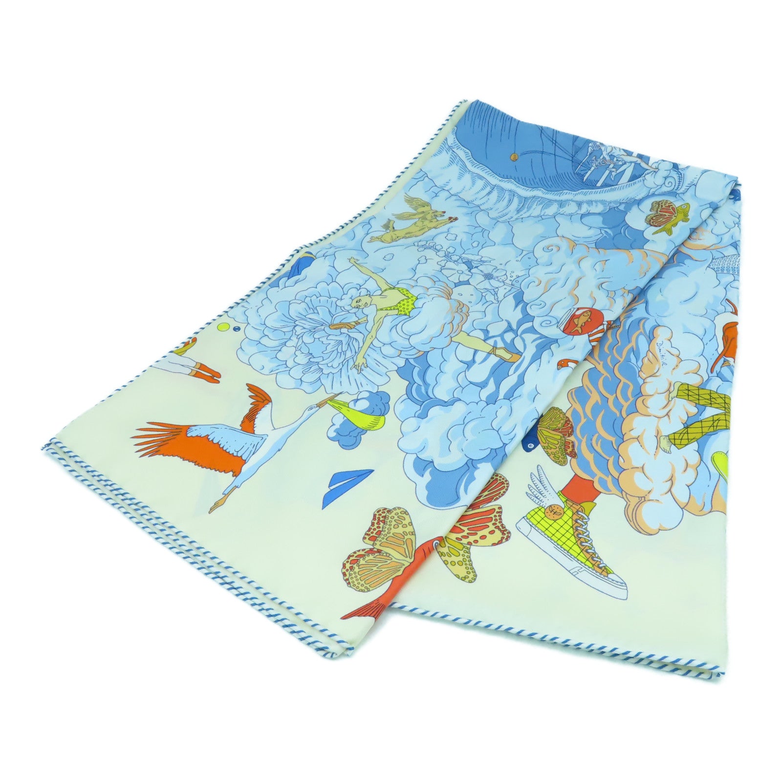 HERMES 絲質Scarf 90x90絲巾米色/藍色