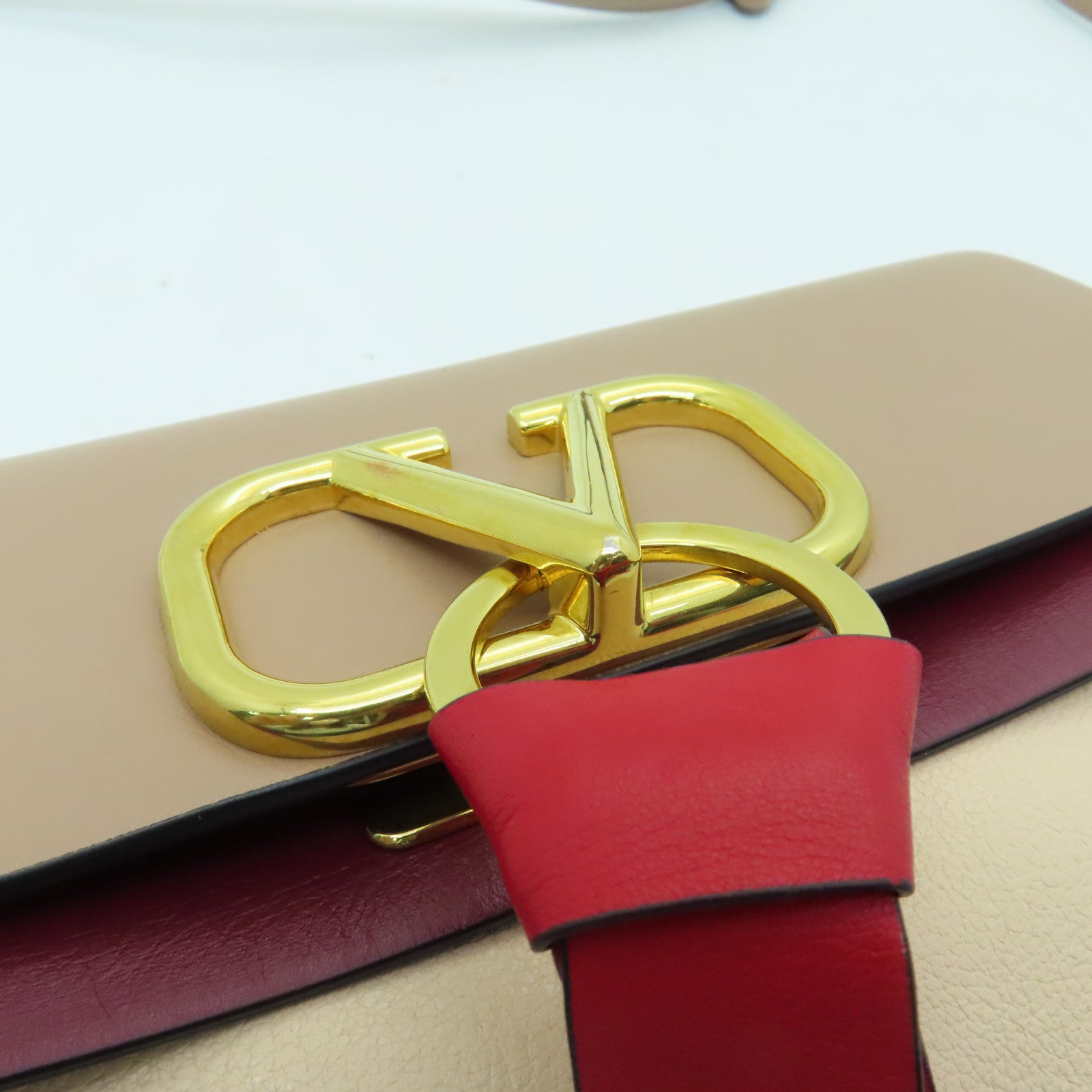Valentino 【激減優惠】牛皮皮革Shoulder Bag金扣肩背袋淺褐色/紅色/黑色