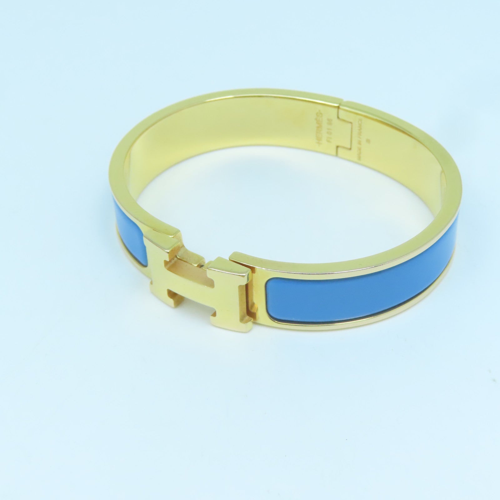 HERMES 金屬/琺瑯H Bangle金扣手鐲藍色/金色