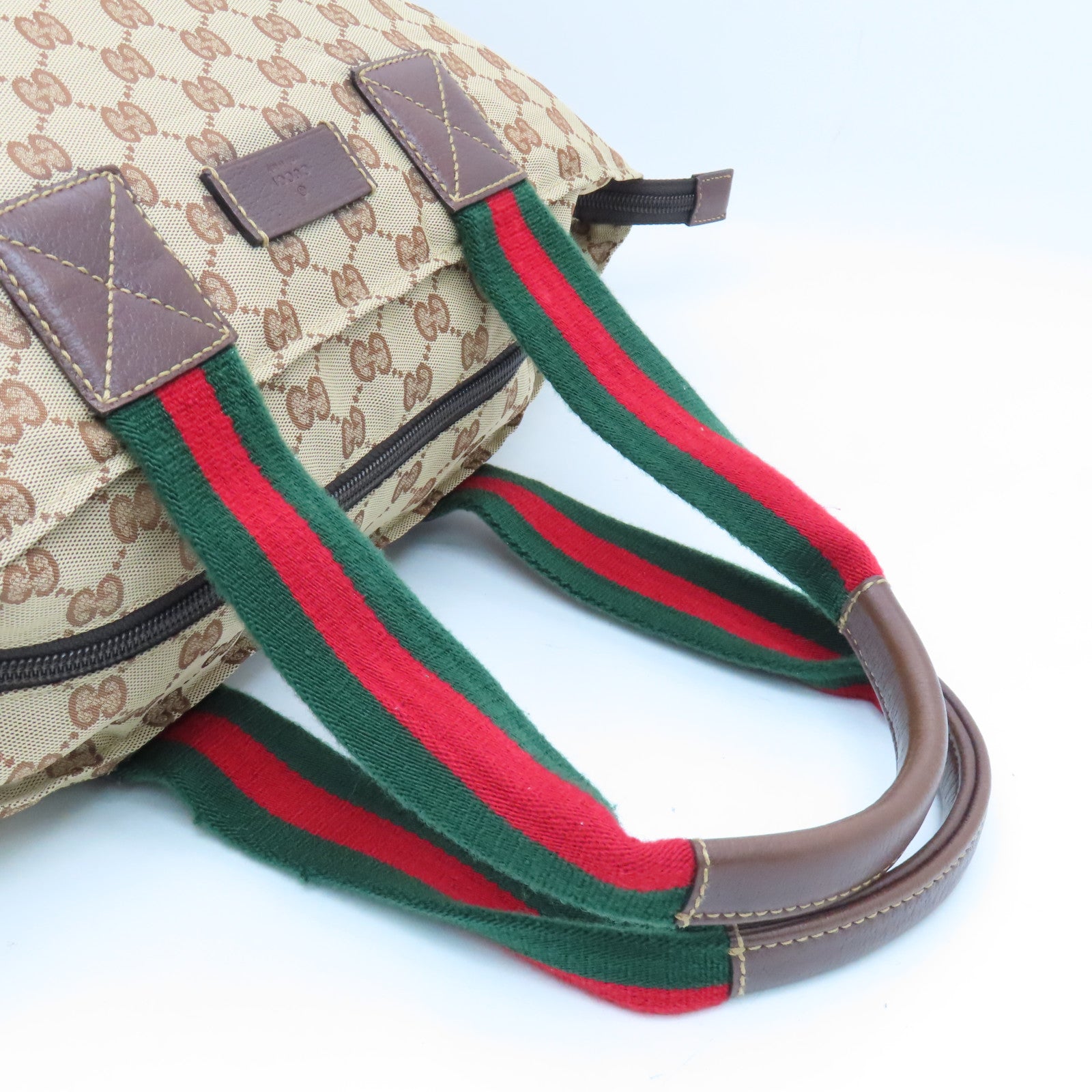 GUCCI Canvas Shoulder Bag Silver Buckle Brown/Beige