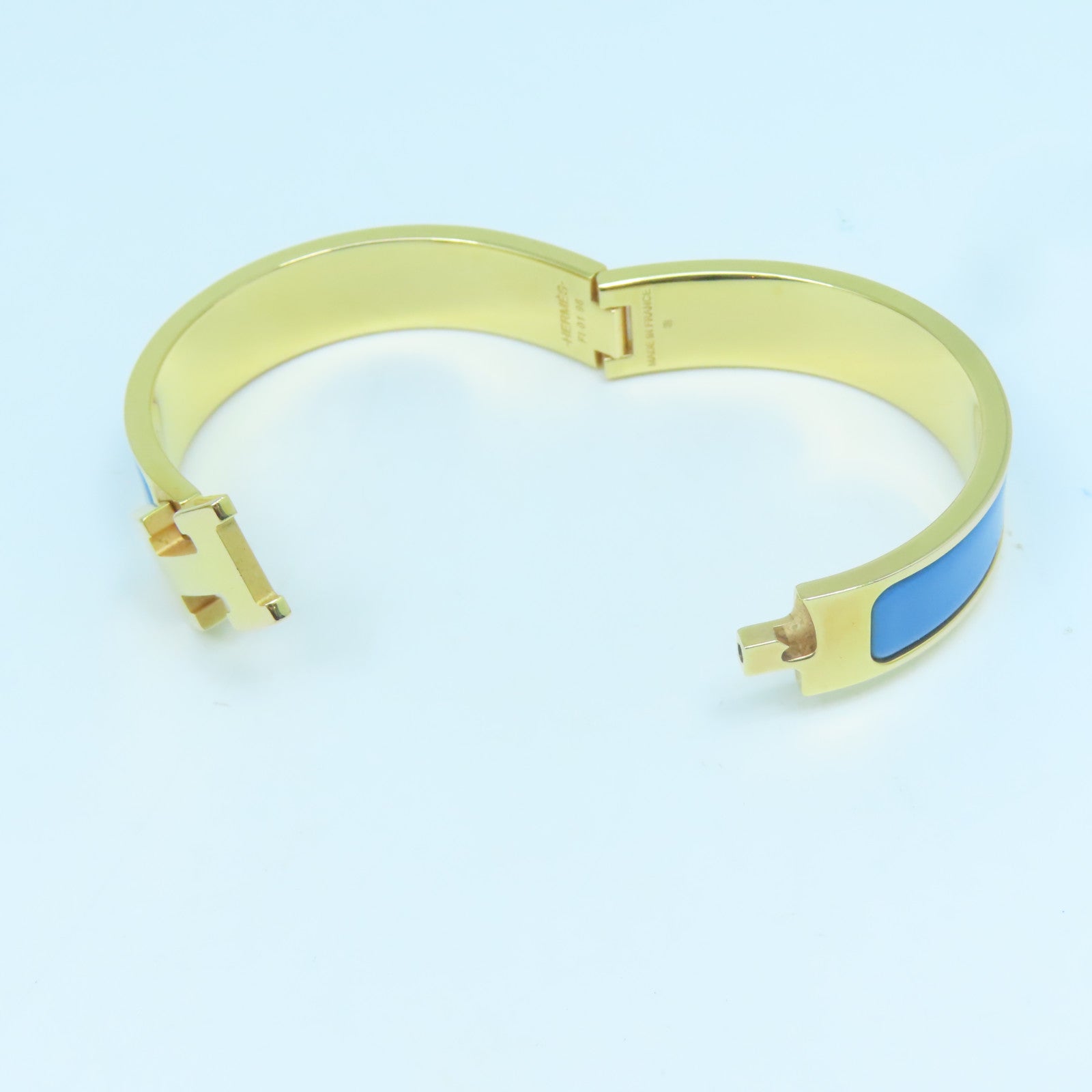 HERMES 金屬/琺瑯H Bangle金扣手鐲藍色/金色