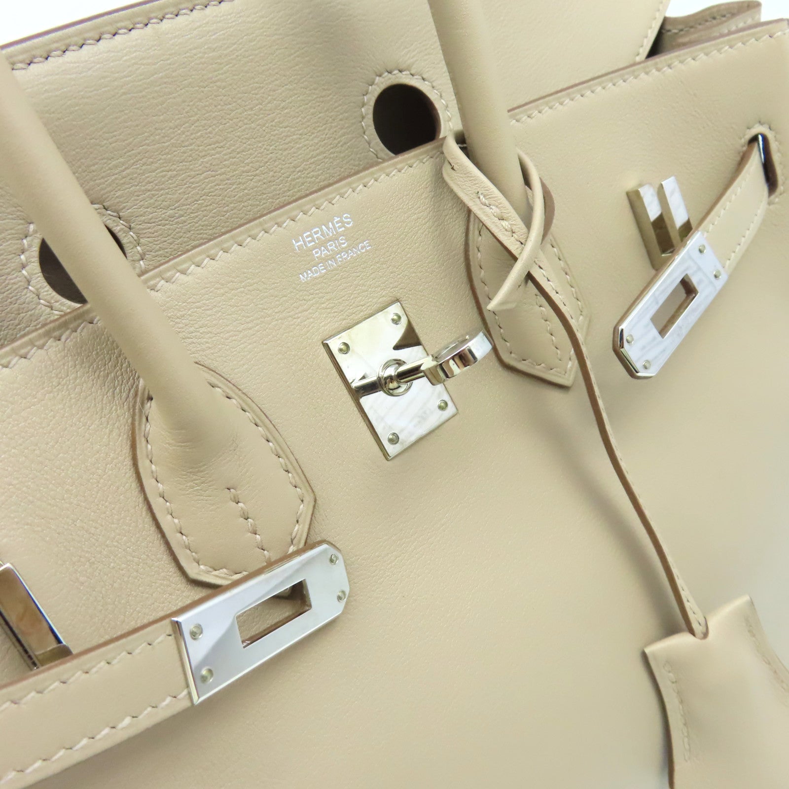 HERMES Swift皮革Birkin 25 Hand Bag銀扣手挽袋Argile鑽石灰色