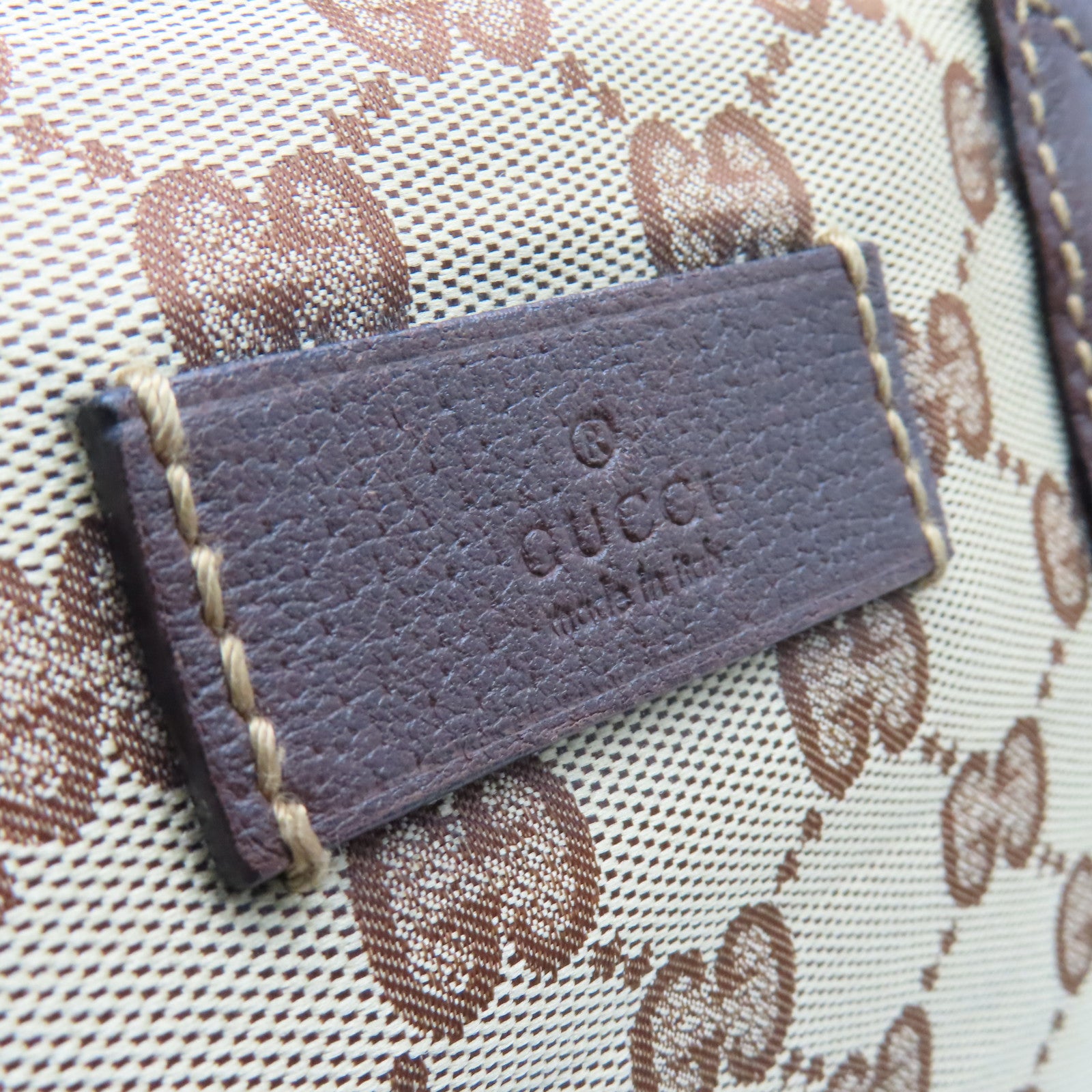 GUCCI Canvas Shoulder Bag Silver Buckle Brown/Beige