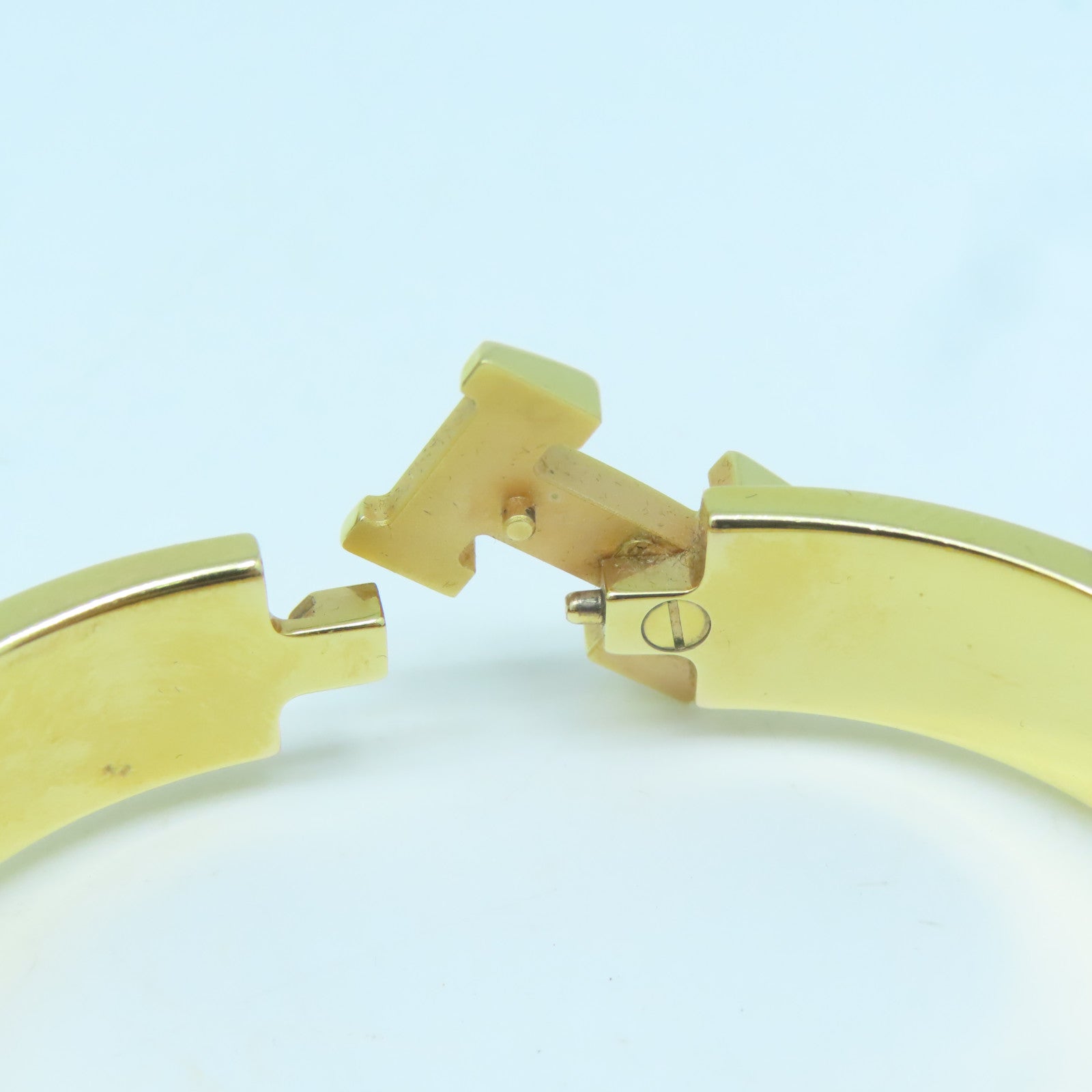 HERMES 金屬/琺瑯H Bangle金扣手鐲藍色/金色