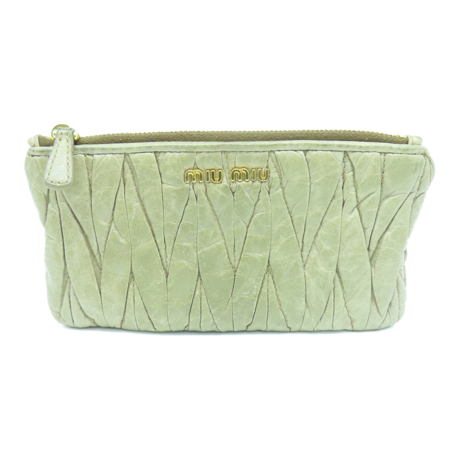 Miu Miu Leather Pouch Gold Buckle Bag Beige