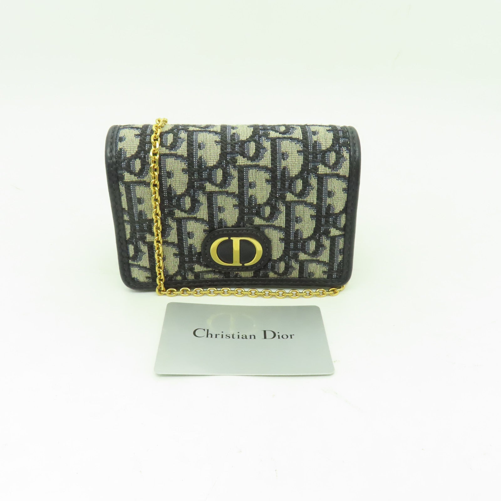 Dior 帆布30 Montaigne Nano金扣鏈帶肩背袋藍色