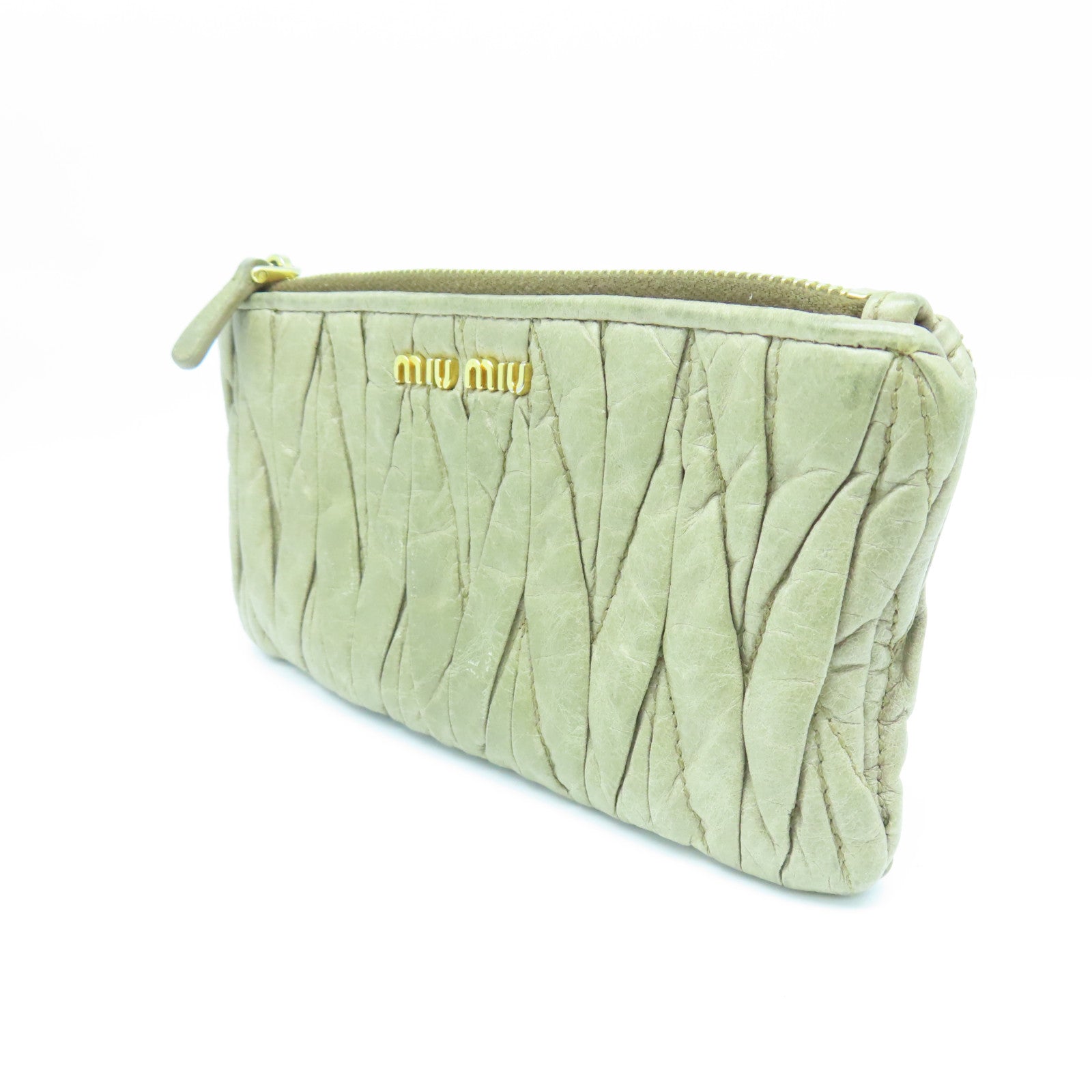 Miu Miu Leather Pouch Gold Buckle Bag Beige
