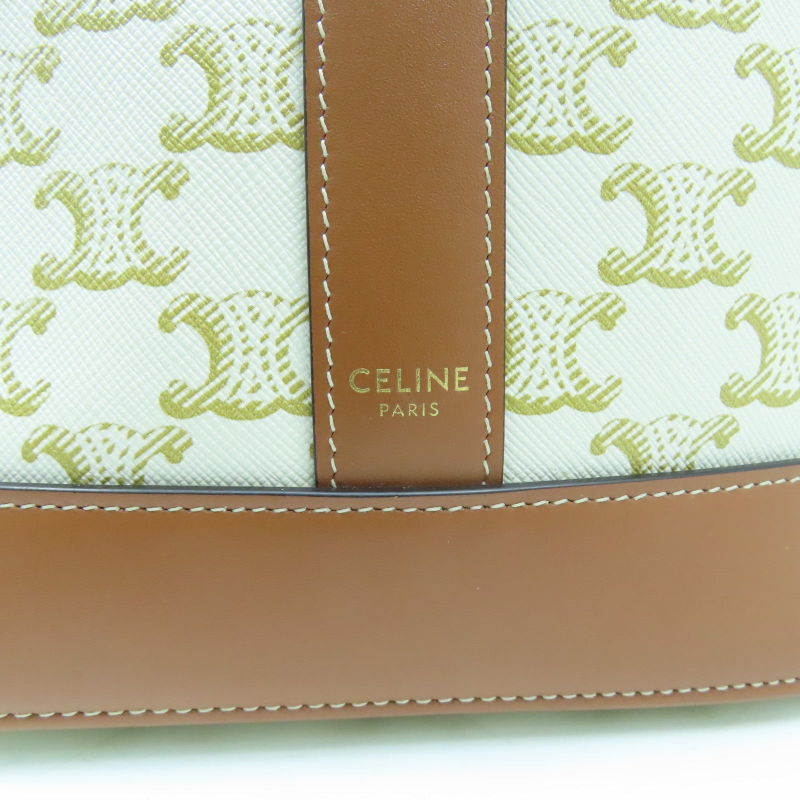 CELINE 塗層帆布Bucket Cuir Triomphe金扣肩背袋米色/啡色