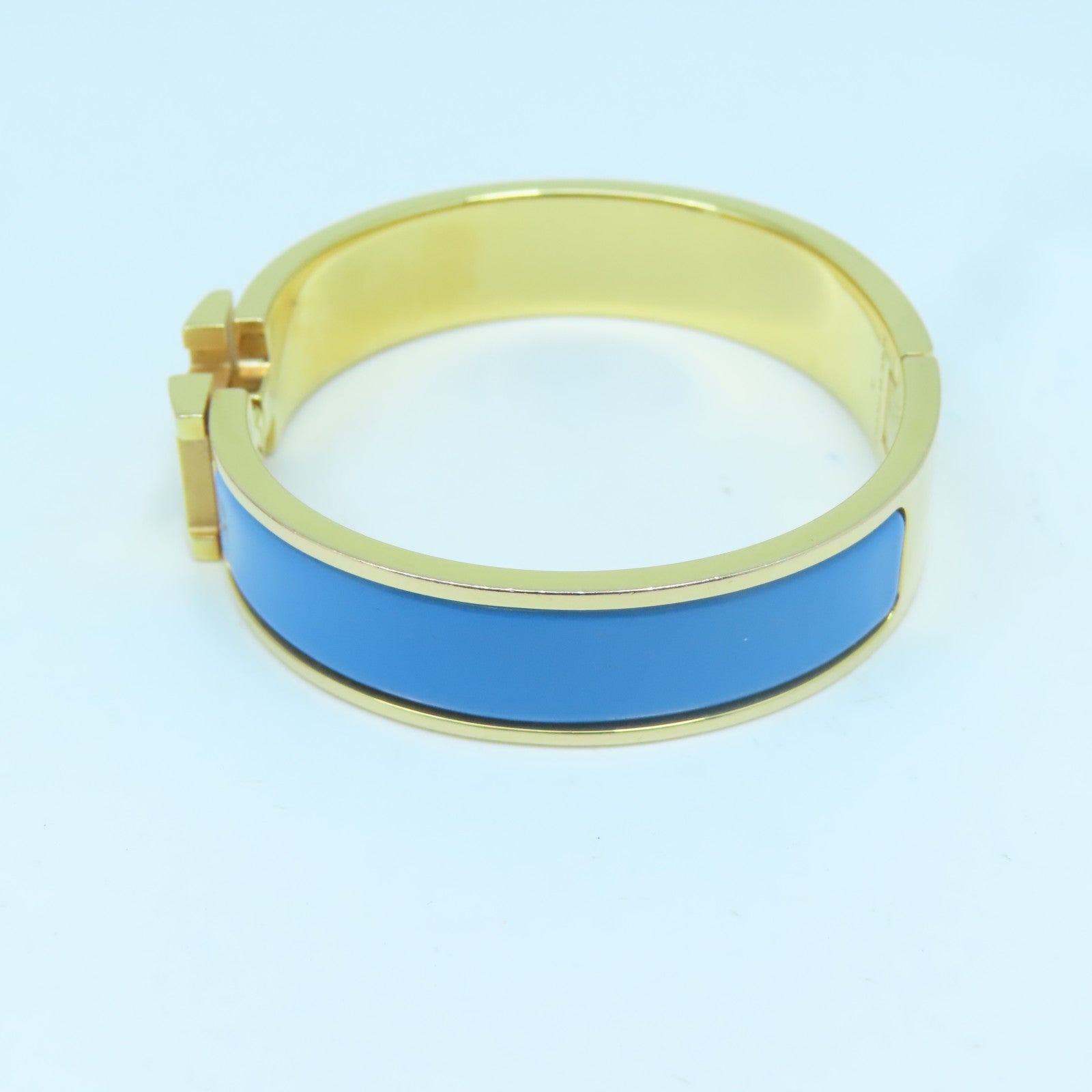 HERMES 金屬/琺瑯H Bangle金扣手鐲藍色/金色