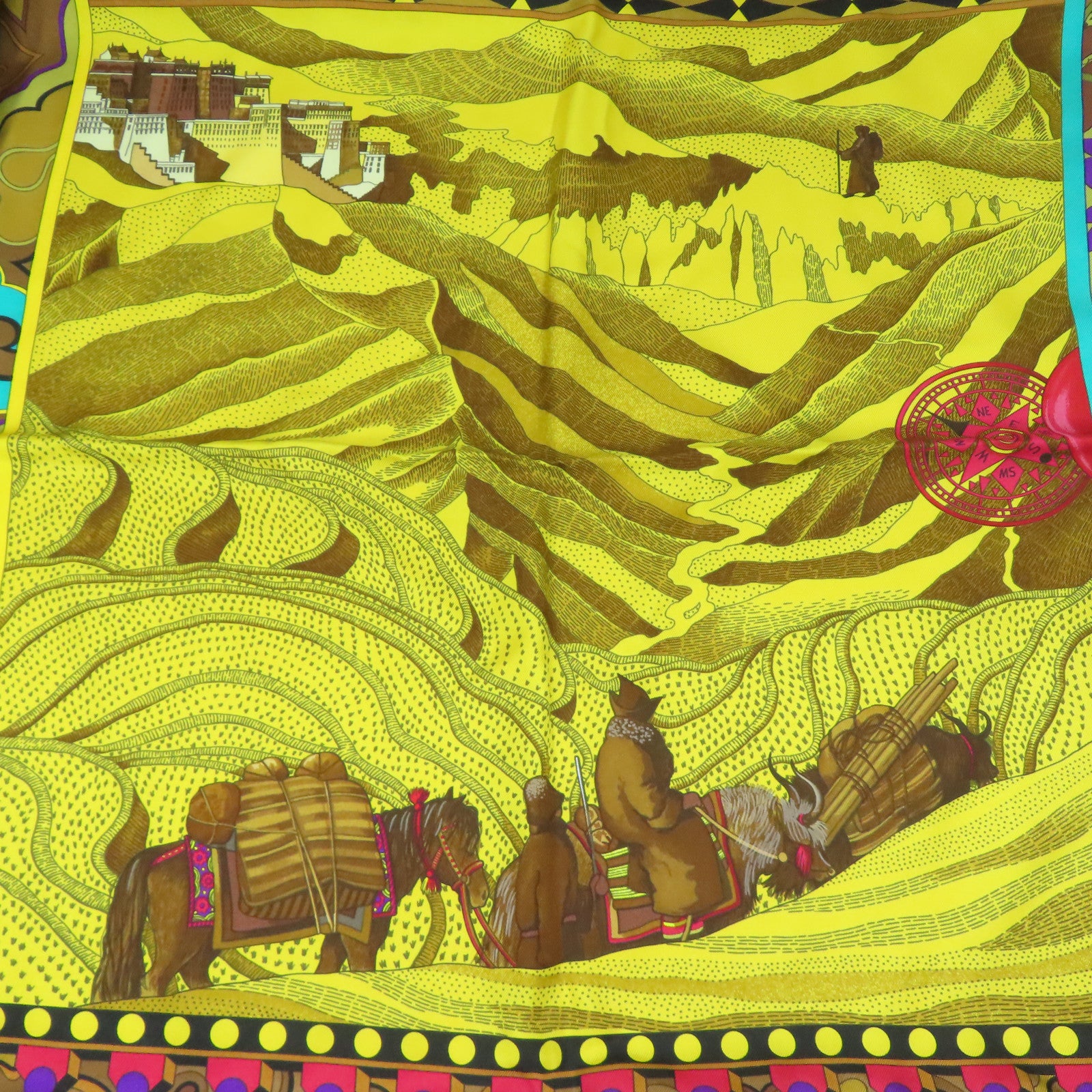 HERMES 丝质Scarf 90x90丝巾黑色黄色彩色