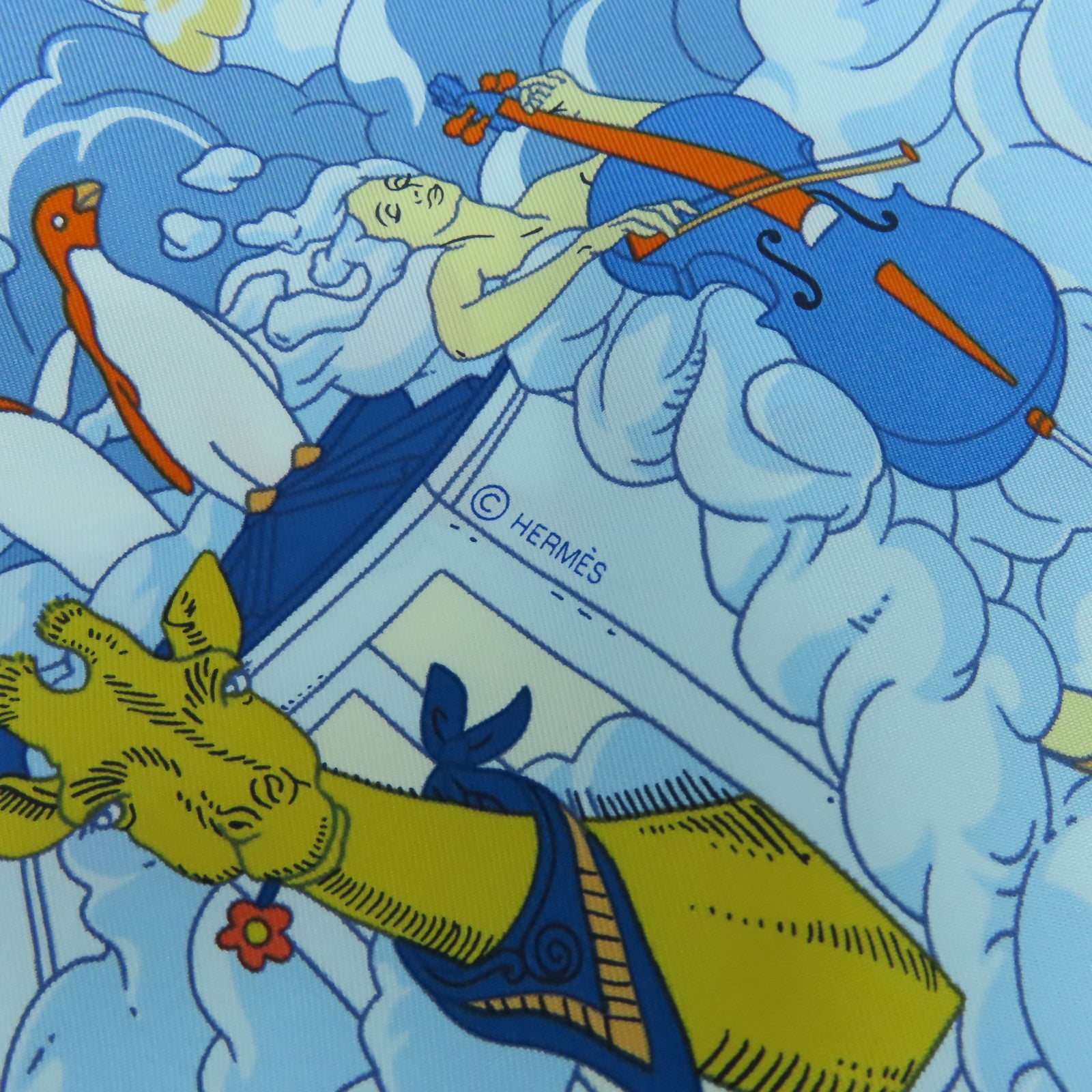 HERMES 絲質Scarf 90x90絲巾米色/藍色