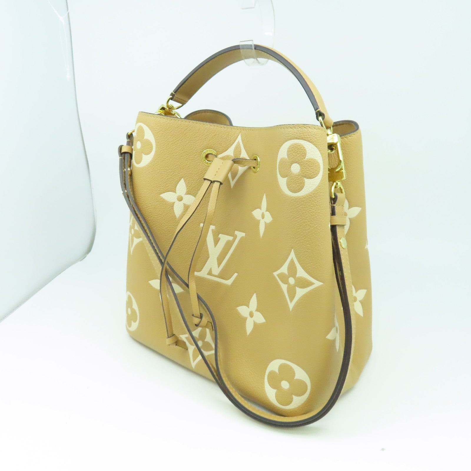LOUIS VUITTON Monogram Empreinte NeoNoe MM金招肩背袋粉紅色