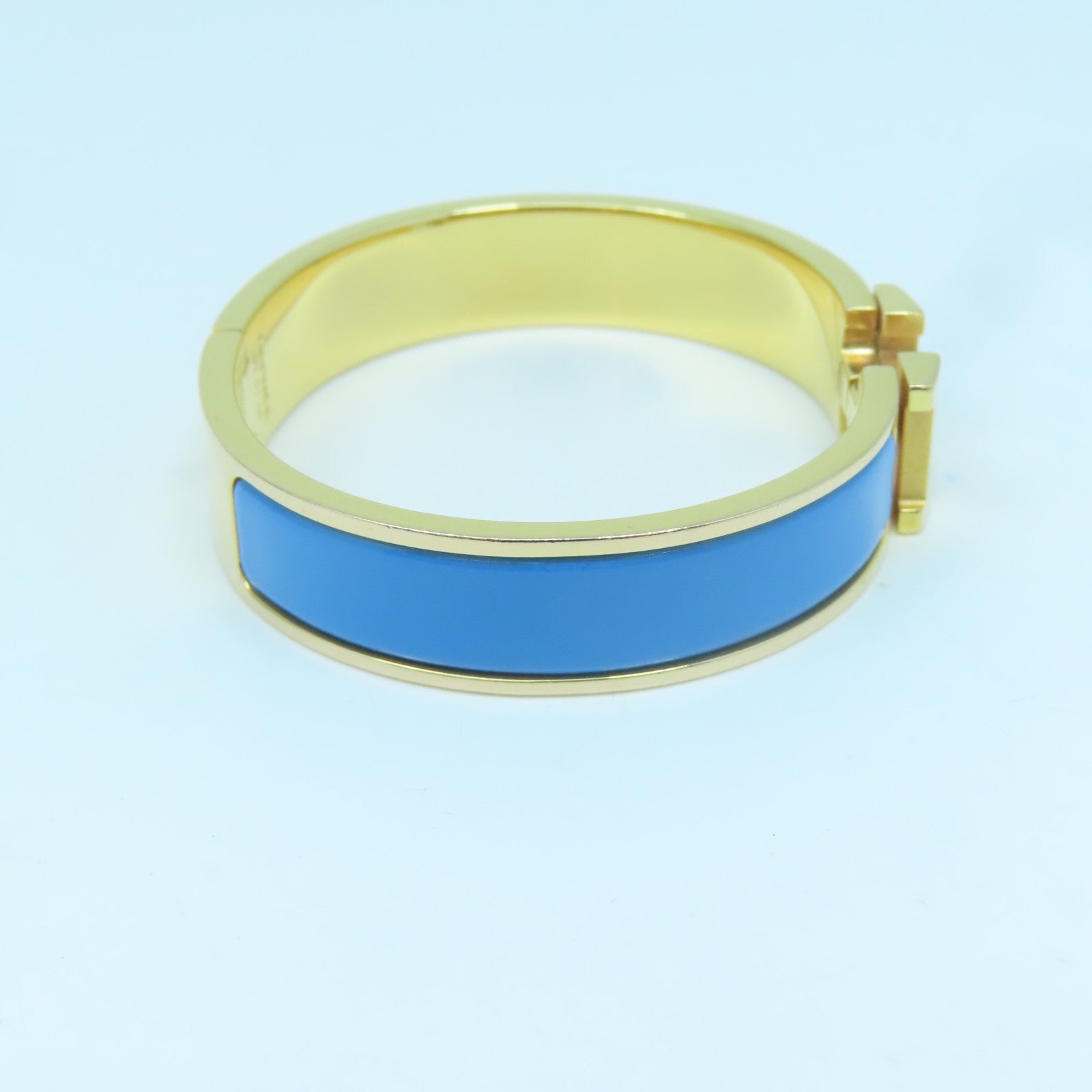 HERMES 金屬/琺瑯H Bangle金扣手鐲藍色/金色