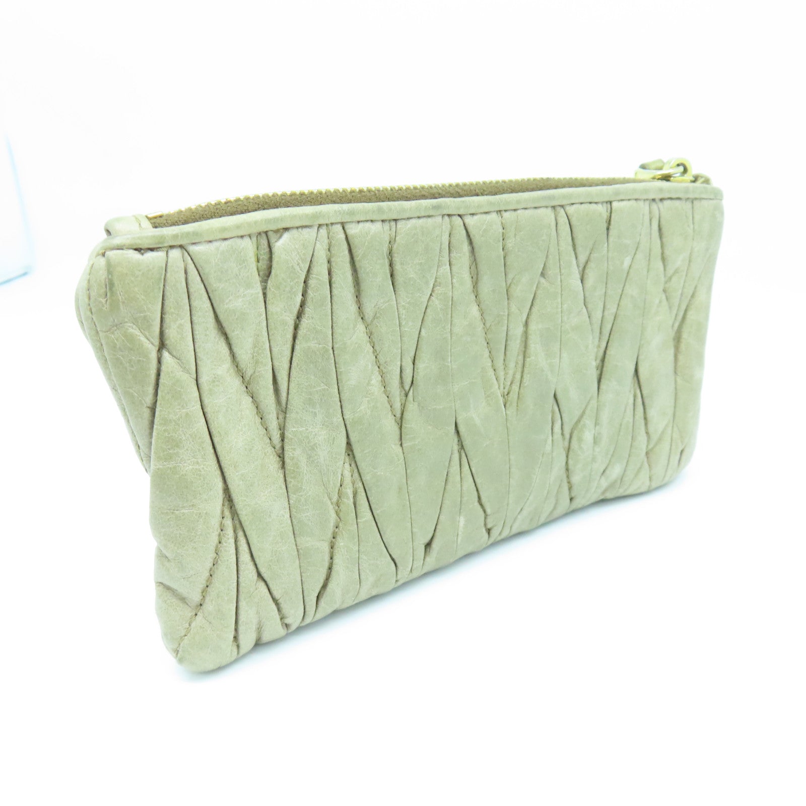 Miu Miu Leather Pouch Gold Buckle Bag Beige