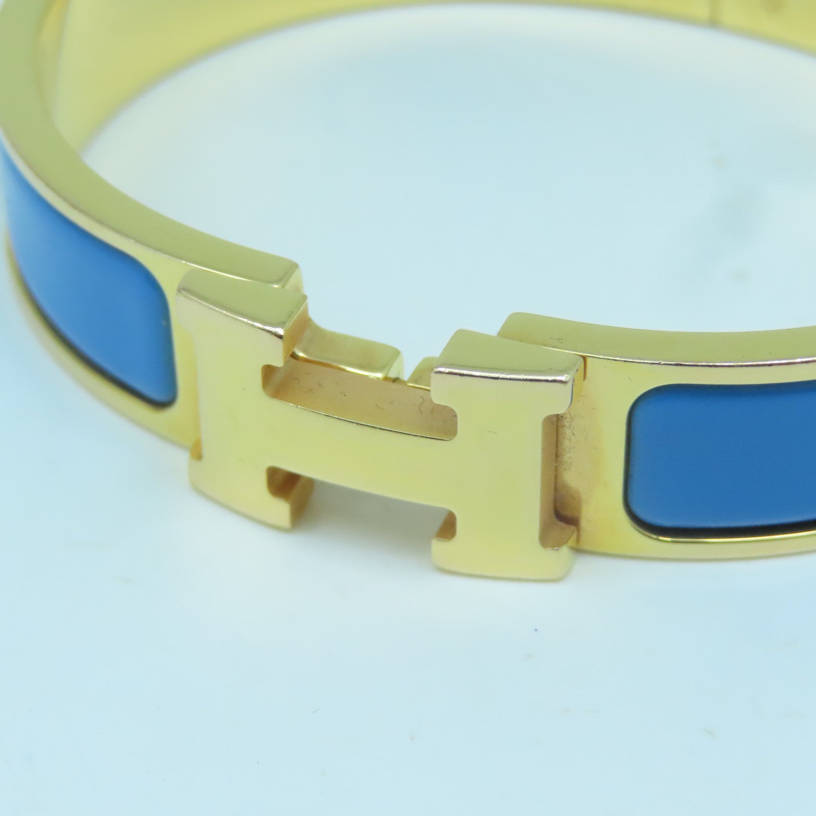 HERMES 金屬/琺瑯H Bangle金扣手鐲藍色/金色