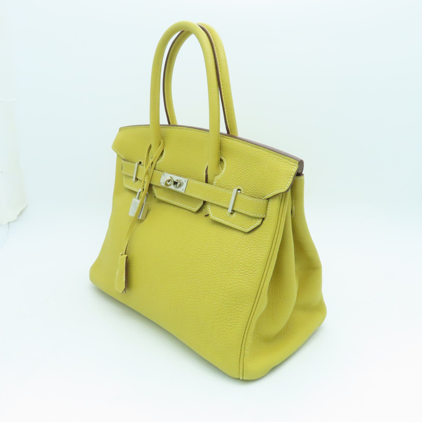 HERMES Togo Leather Birkin 30 Silver Buckle Handle Bag Yellow