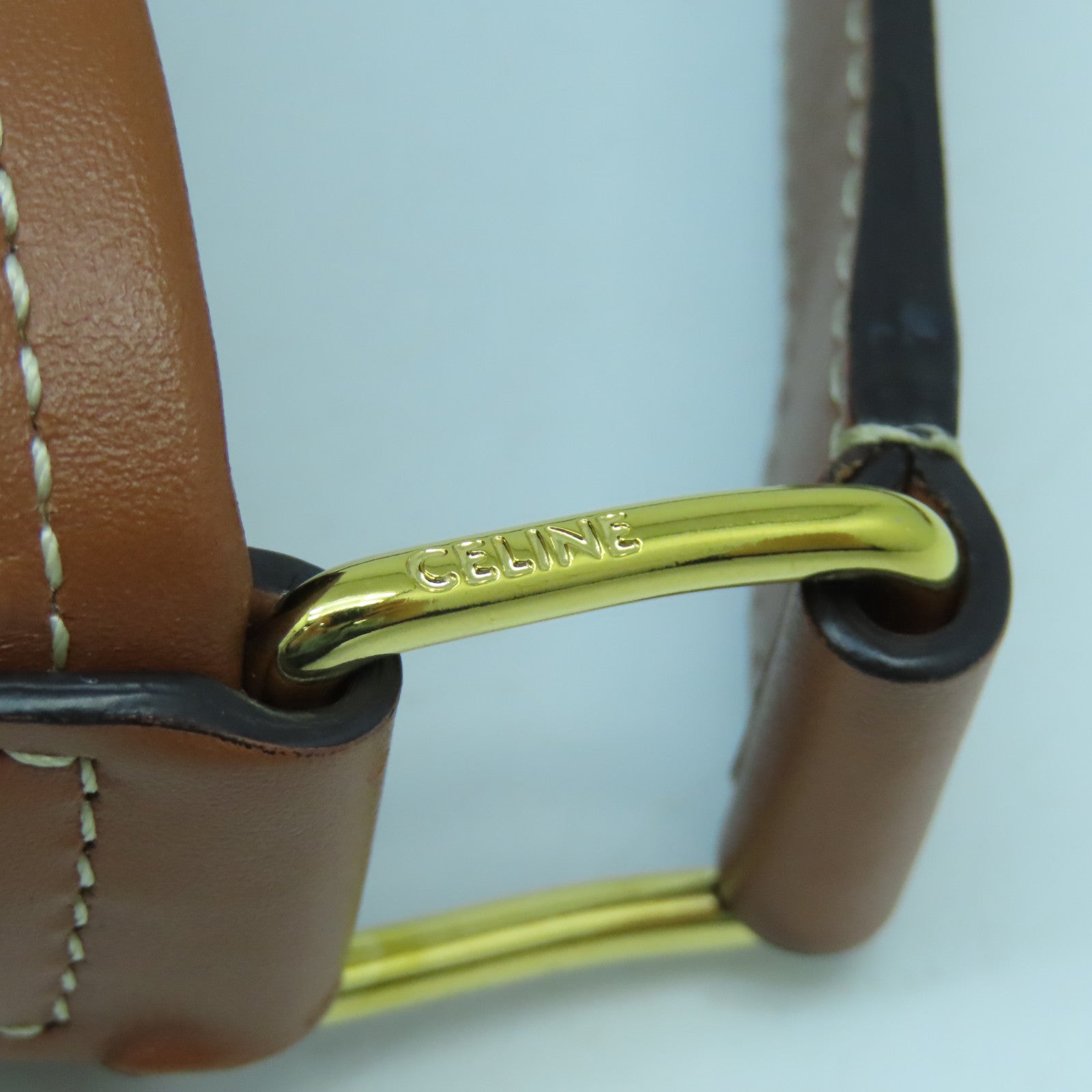 CELINE 塗層帆布Bucket Cuir Triomphe金扣肩背袋米色/啡色