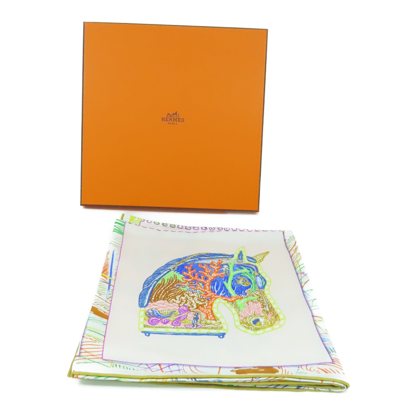 HERMES 絲質Scarf 90x90絲巾米色