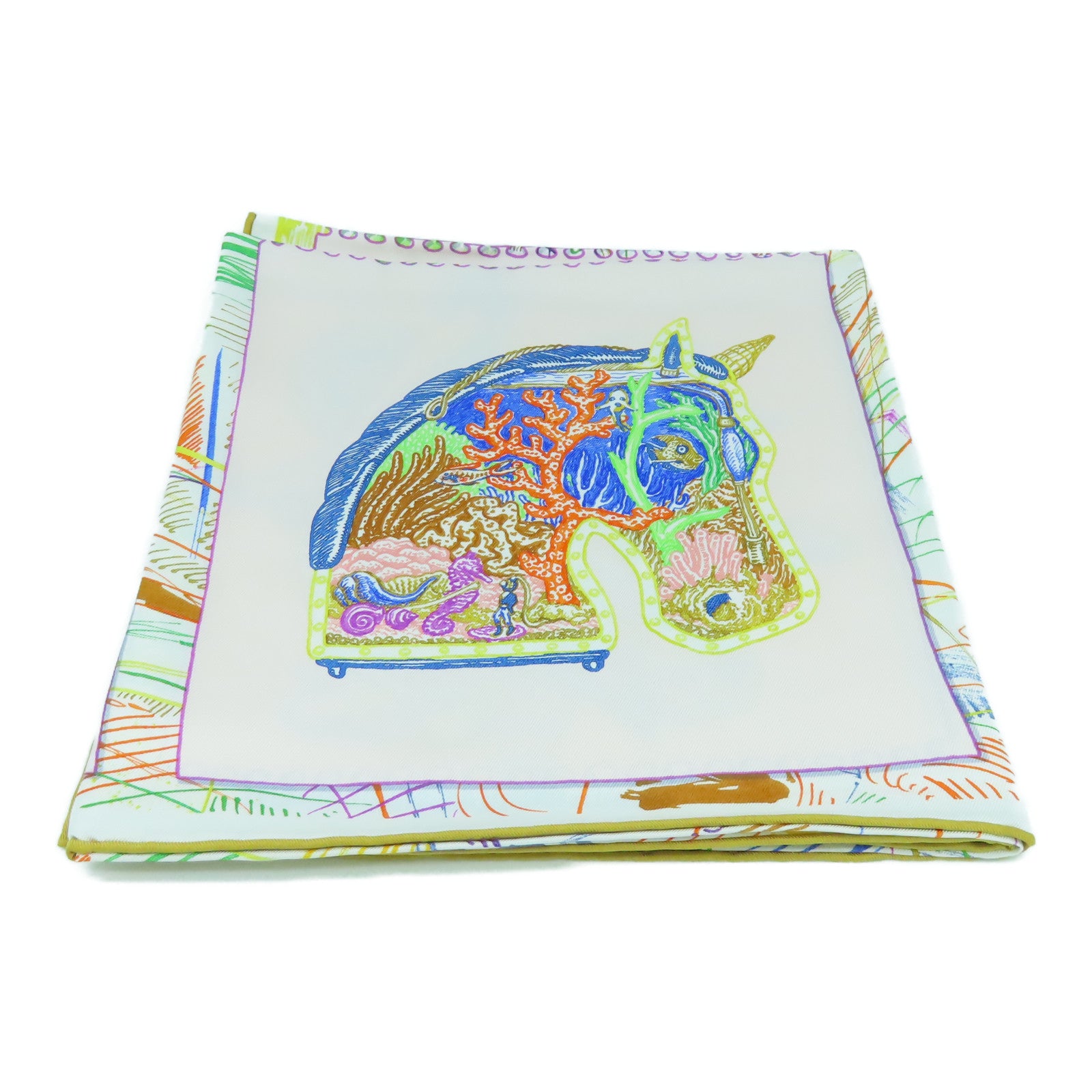 HERMES 絲質Scarf 90x90絲巾米色