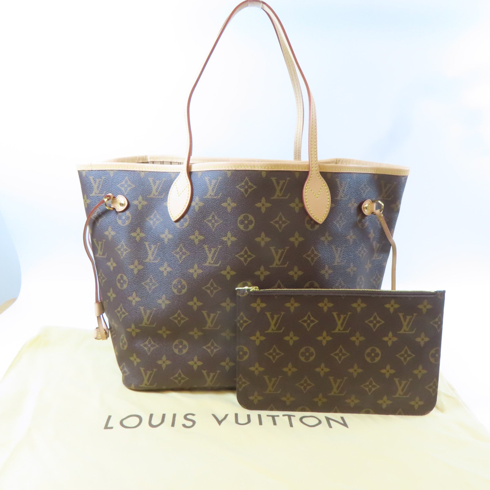 LOUIS VUITTON Monogram Neverfull MM金扣肩背袋啡色