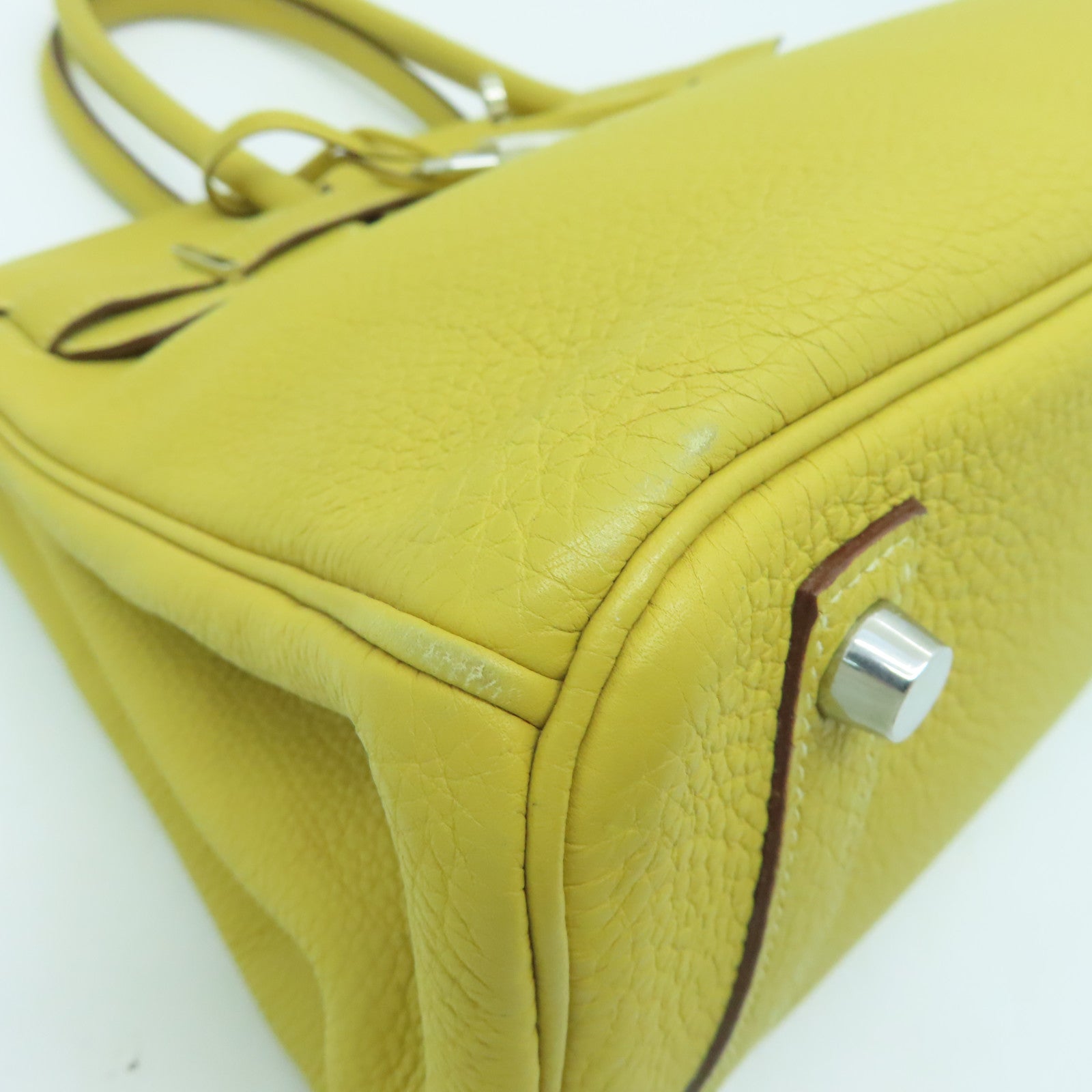 HERMES Togo Leather Birkin 30 Silver Buckle Handle Bag Yellow
