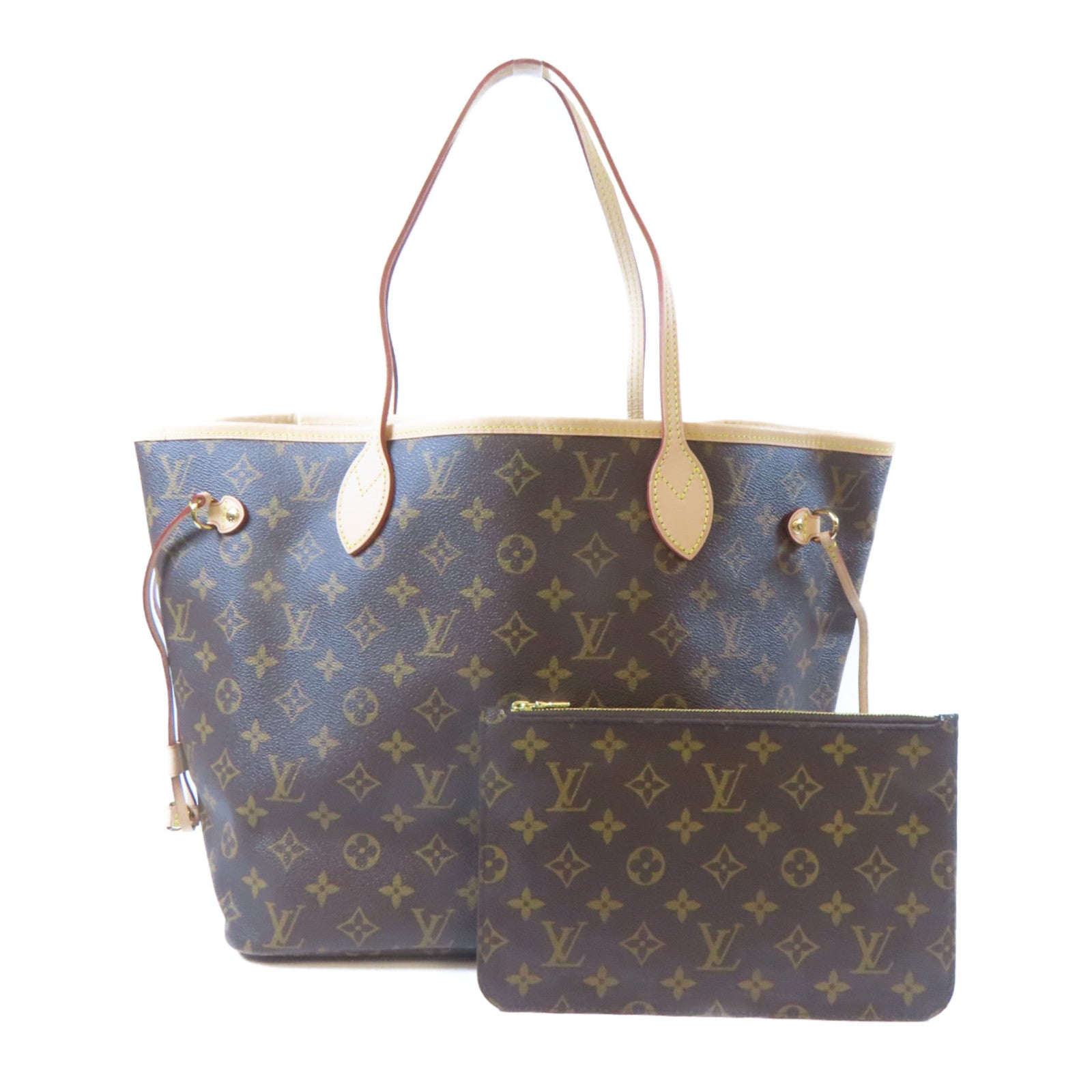 LOUIS VUITTON Monogram Neverfull MM金扣肩背袋啡色