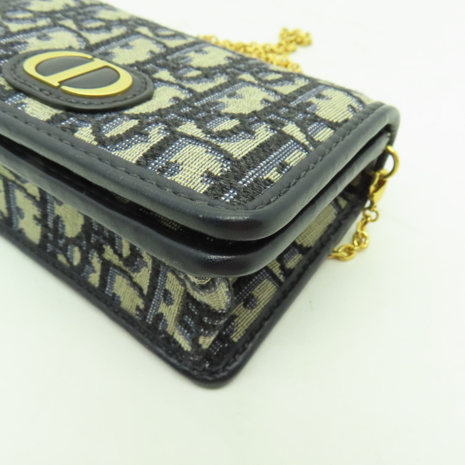 Dior 帆布30 Montaigne Nano金扣鏈帶肩背袋藍色