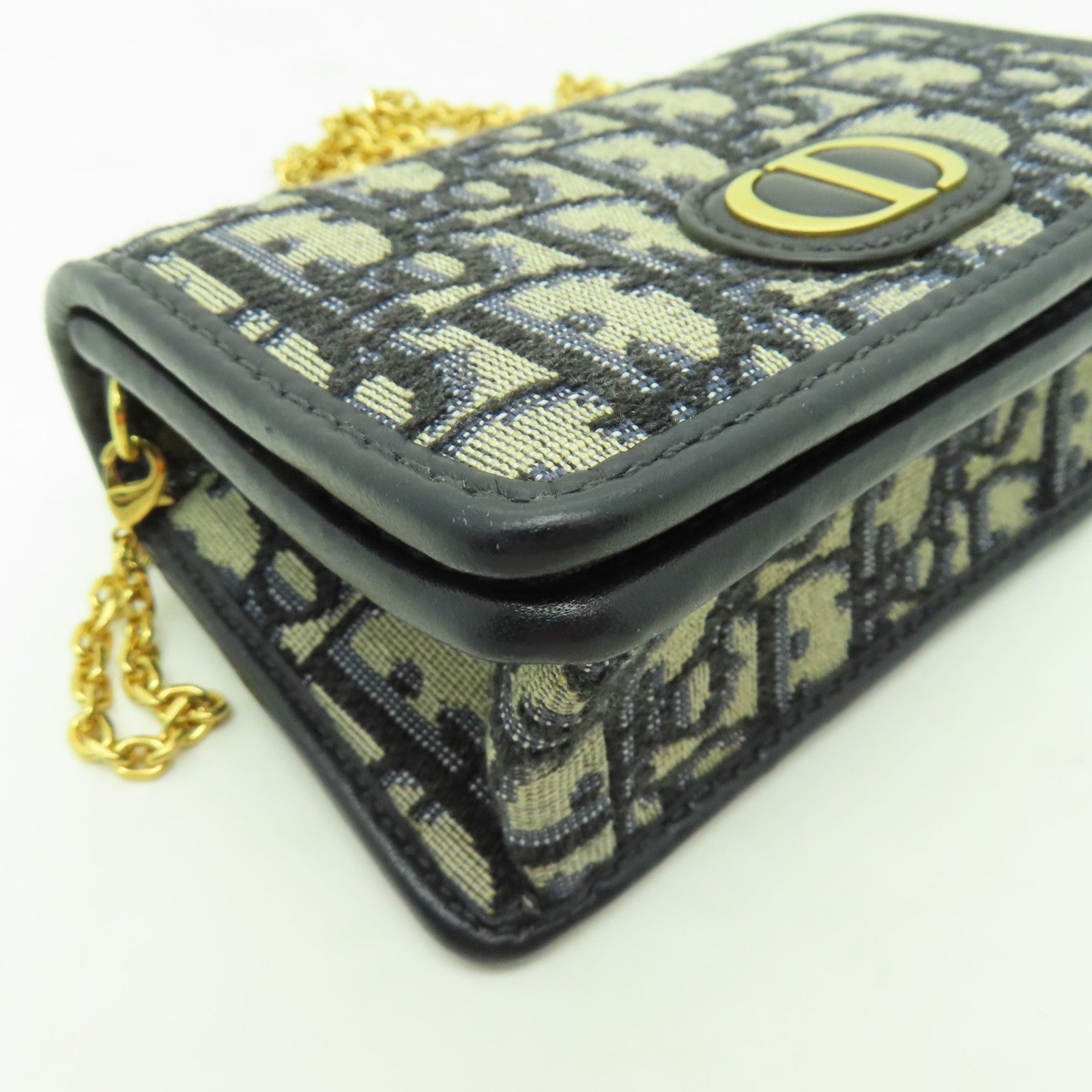 Dior 帆布30 Montaigne Nano金扣鏈帶肩背袋藍色