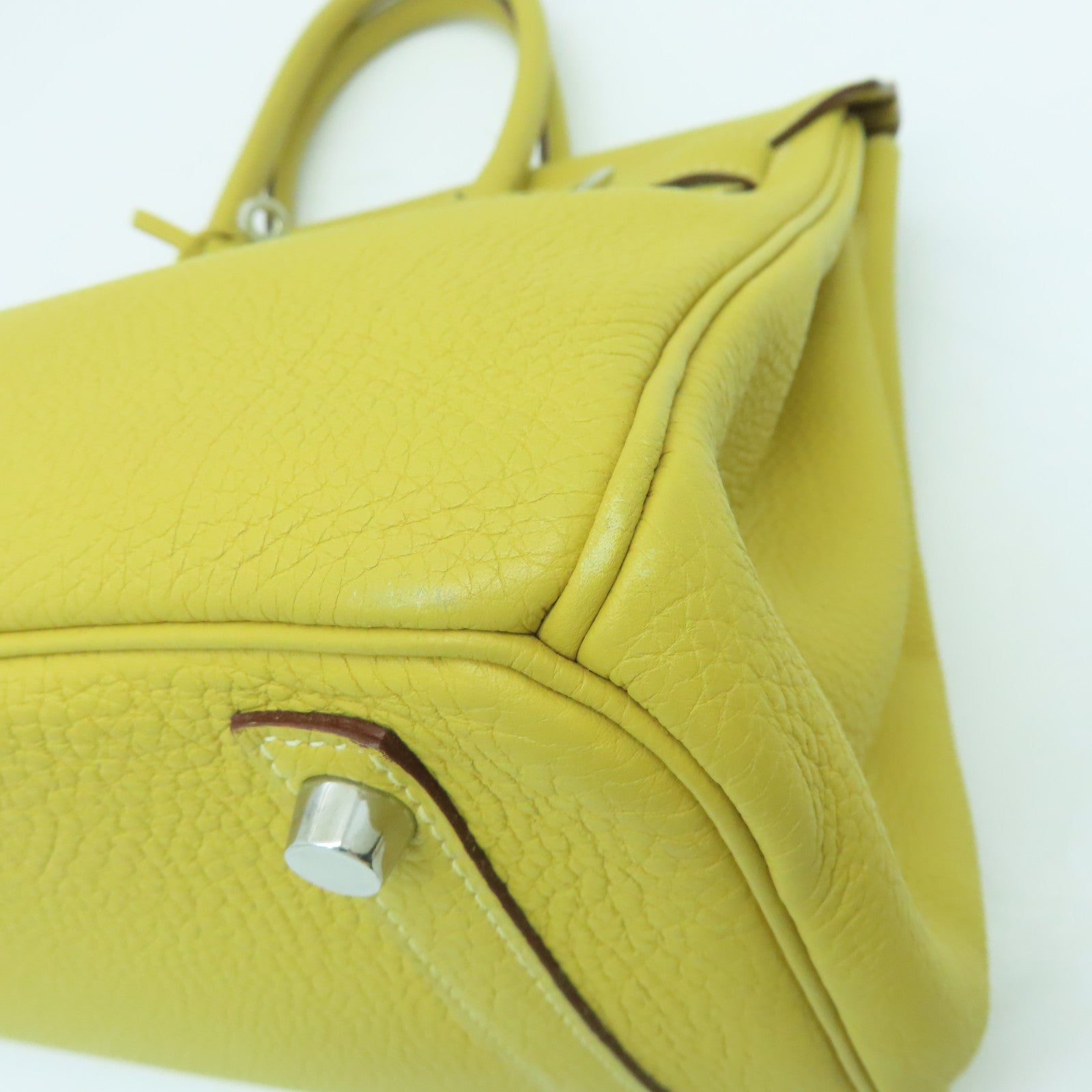 HERMES Togo Leather Birkin 30 Silver Buckle Handle Bag Yellow