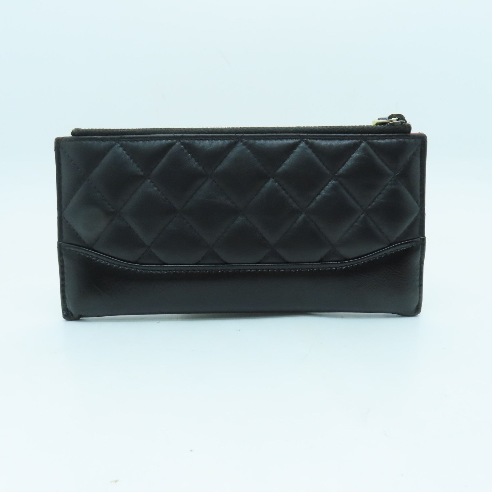 CHANEL 菱格牛皮皮革Wallet金銀扣錢包黑色