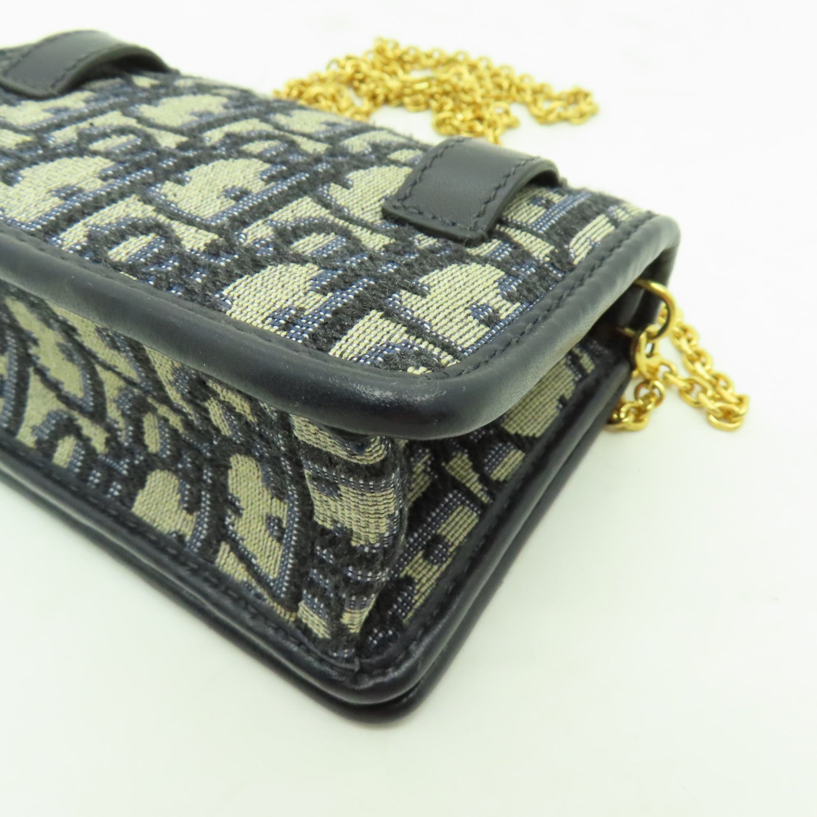 Dior 帆布30 Montaigne Nano金扣鏈帶肩背袋藍色