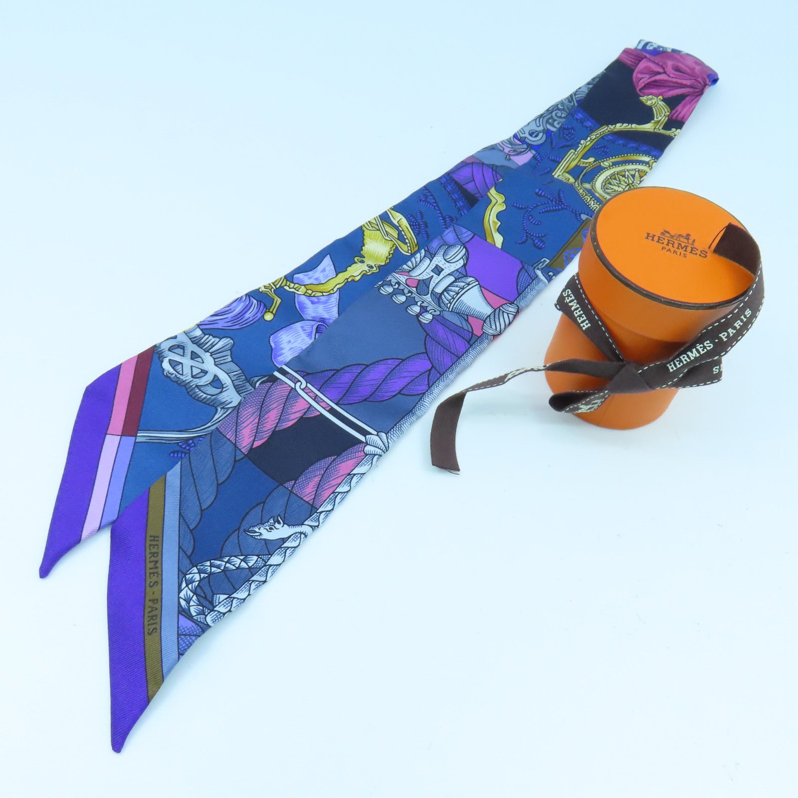 HERMES 丝质Twilly丝巾蓝色