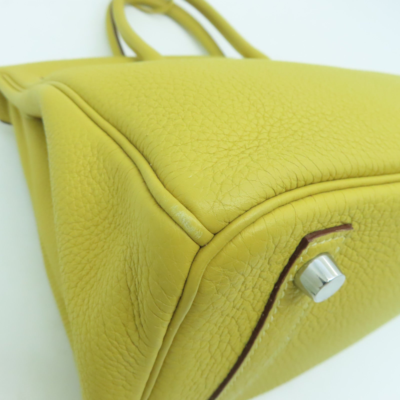 HERMES Togo Leather Birkin 30 Silver Buckle Handle Bag Yellow