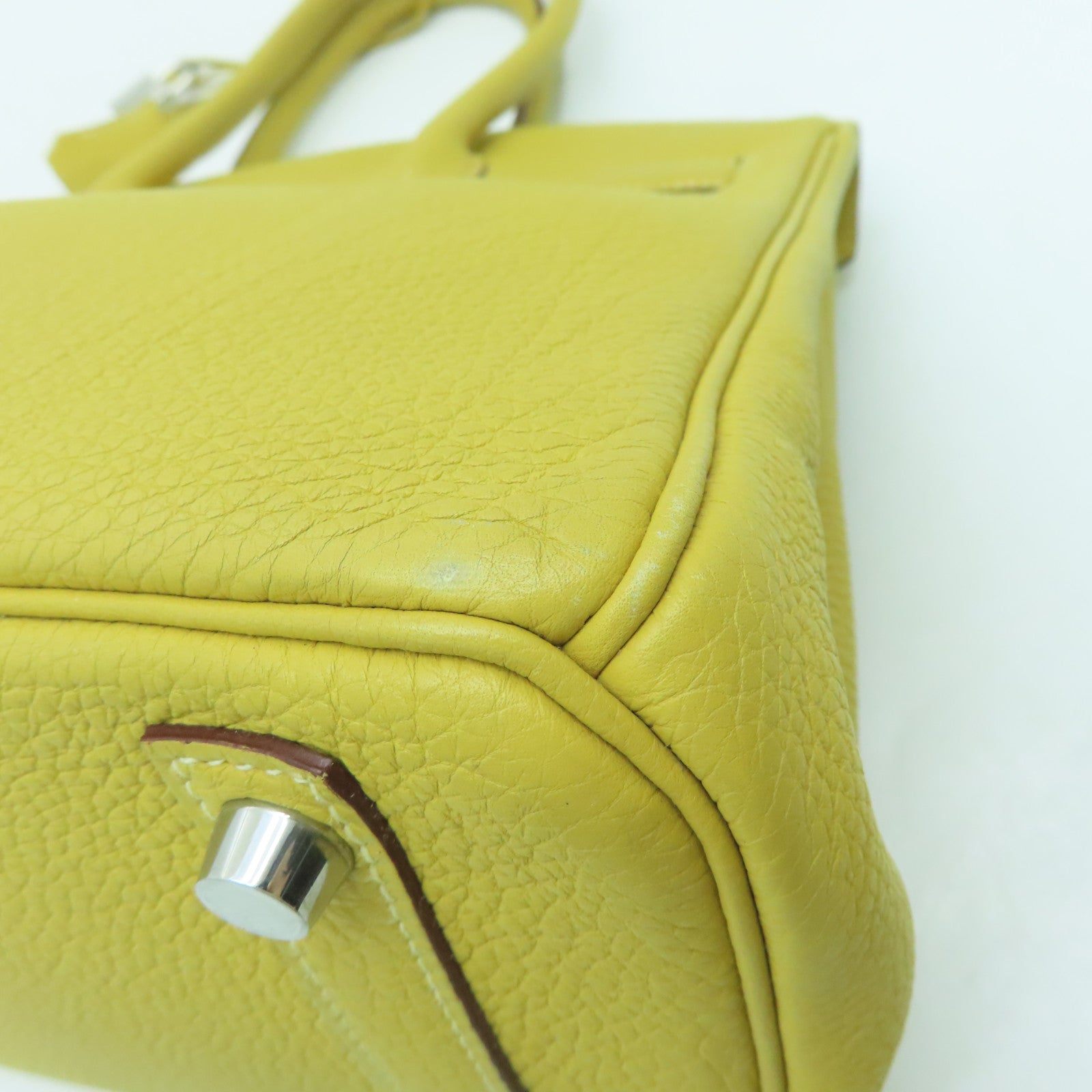 HERMES Togo Leather Birkin 30 Silver Buckle Handle Bag Yellow