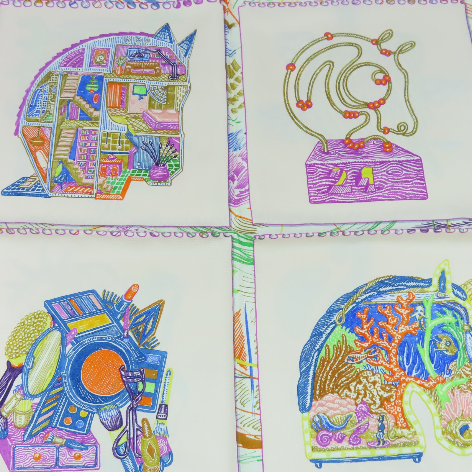 HERMES 絲質Scarf 90x90絲巾米色