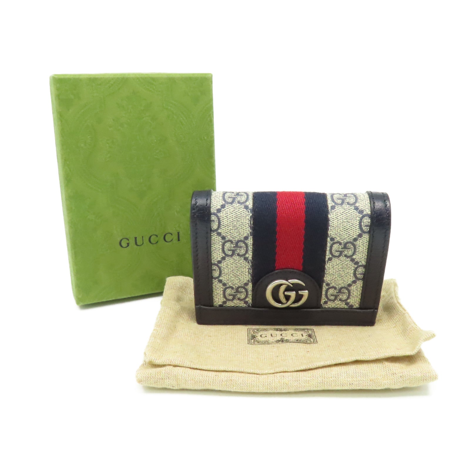 GUCCI 塗層帆布/牛皮皮革GG Supreme Wallet短錢包米色/寶藍色