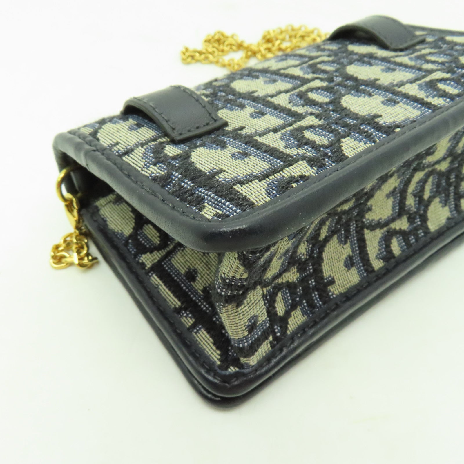 Dior 帆布30 Montaigne Nano金扣鏈帶肩背袋藍色