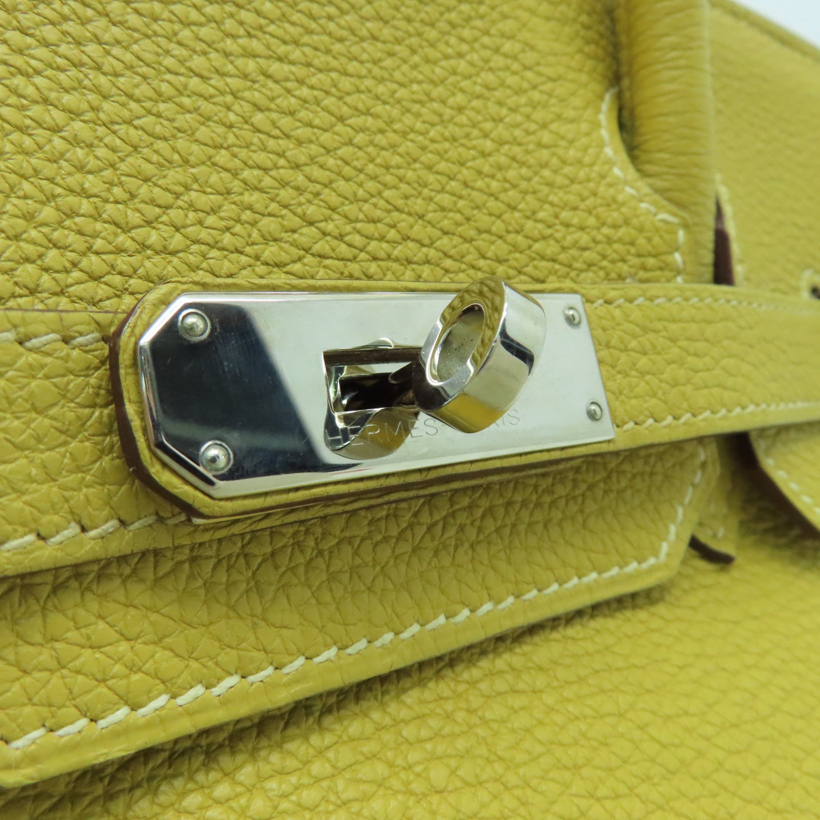 HERMES Togo Leather Birkin 30 Silver Buckle Handle Bag Yellow