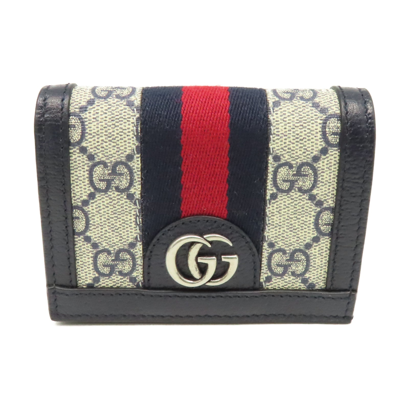 GUCCI 塗層帆布/牛皮皮革GG Supreme Wallet短錢包米色/寶藍色