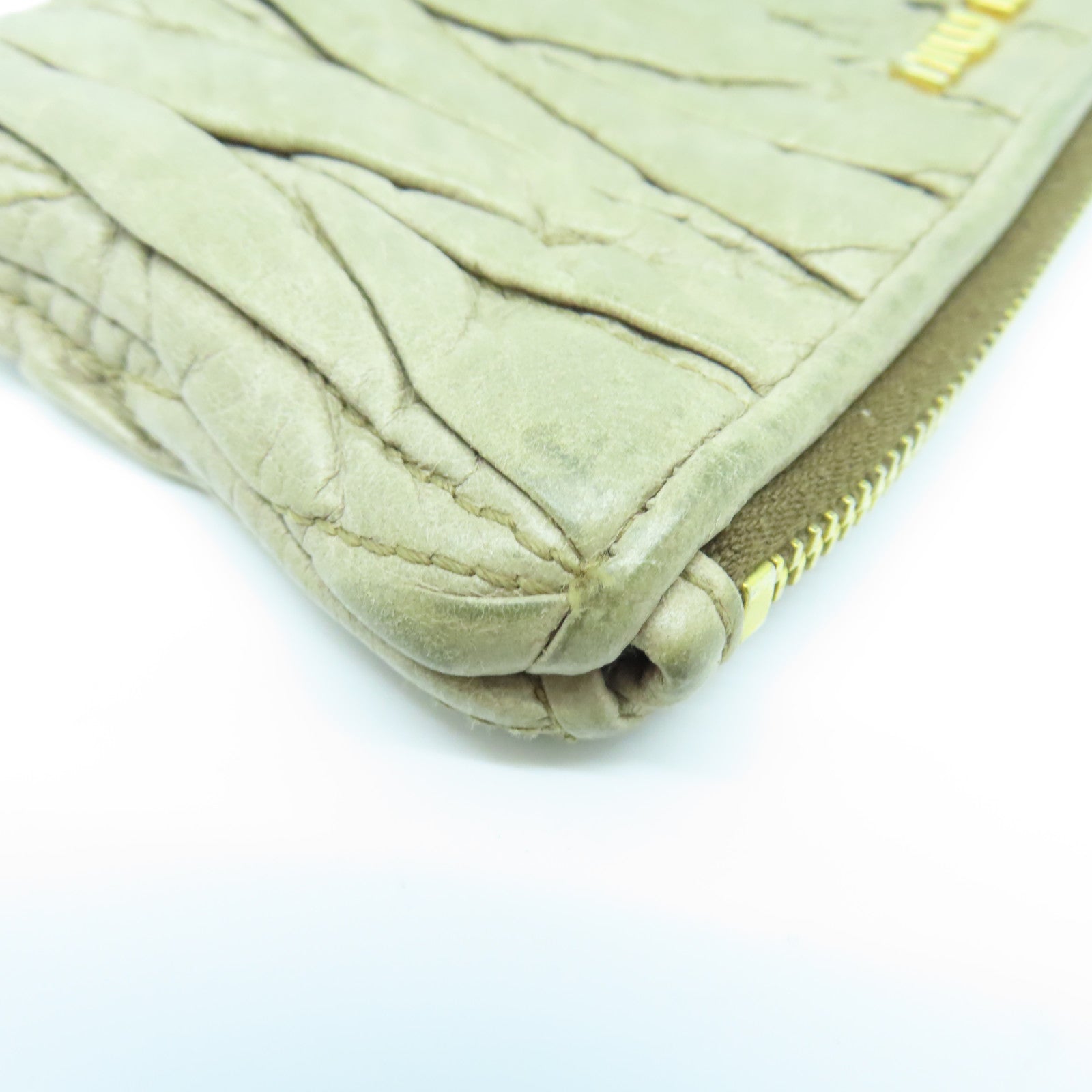 Miu Miu Leather Pouch Gold Buckle Bag Beige