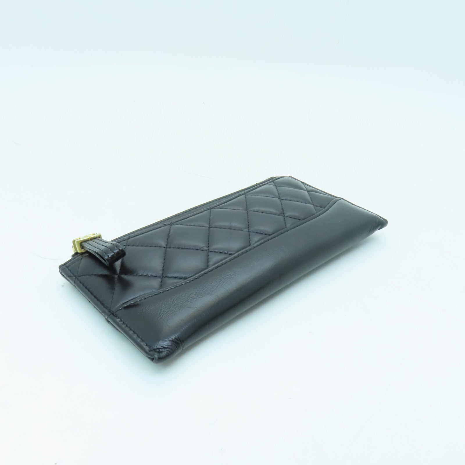 CHANEL 菱格牛皮皮革Wallet金銀扣錢包黑色