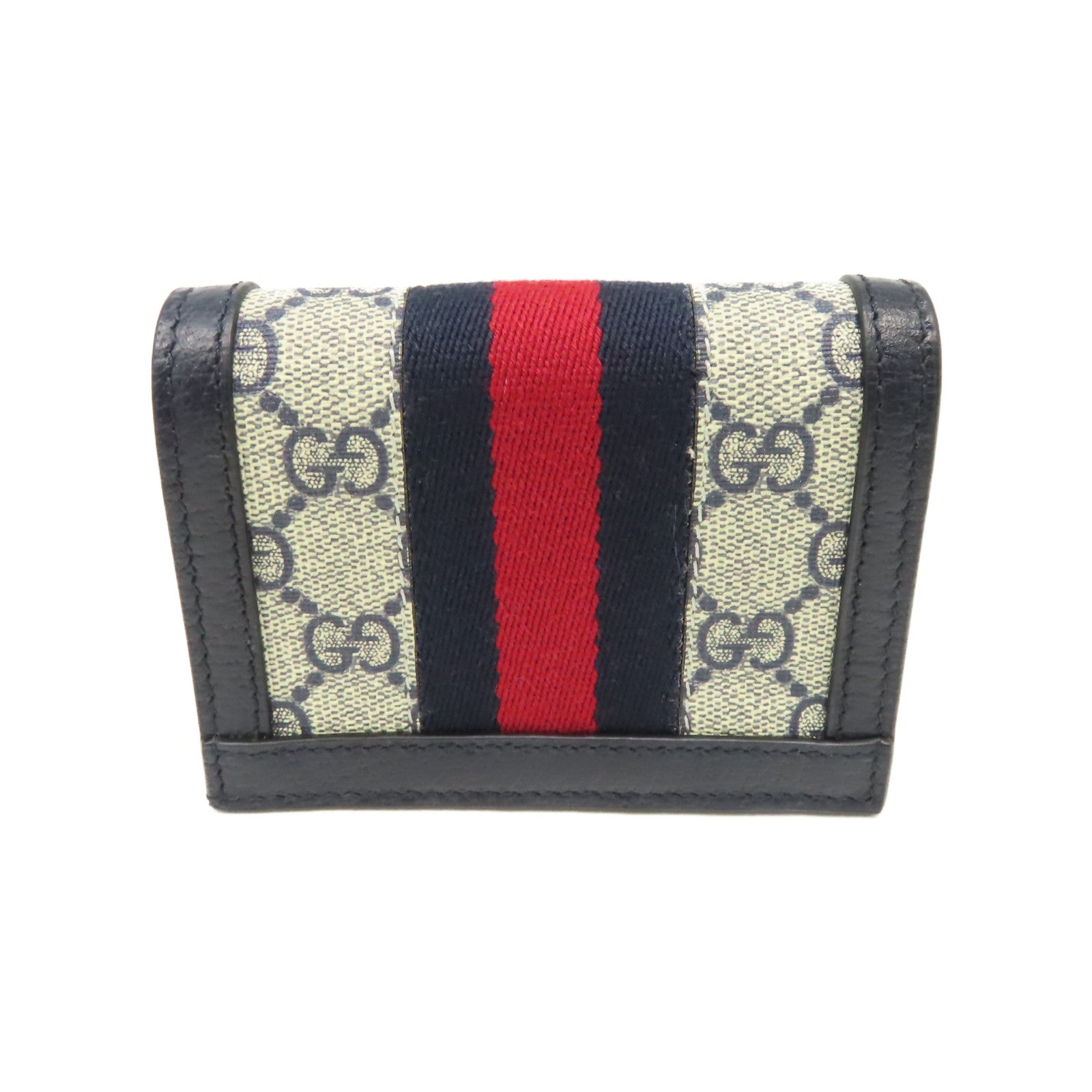 GUCCI 塗層帆布/牛皮皮革GG Supreme Wallet短錢包米色/寶藍色