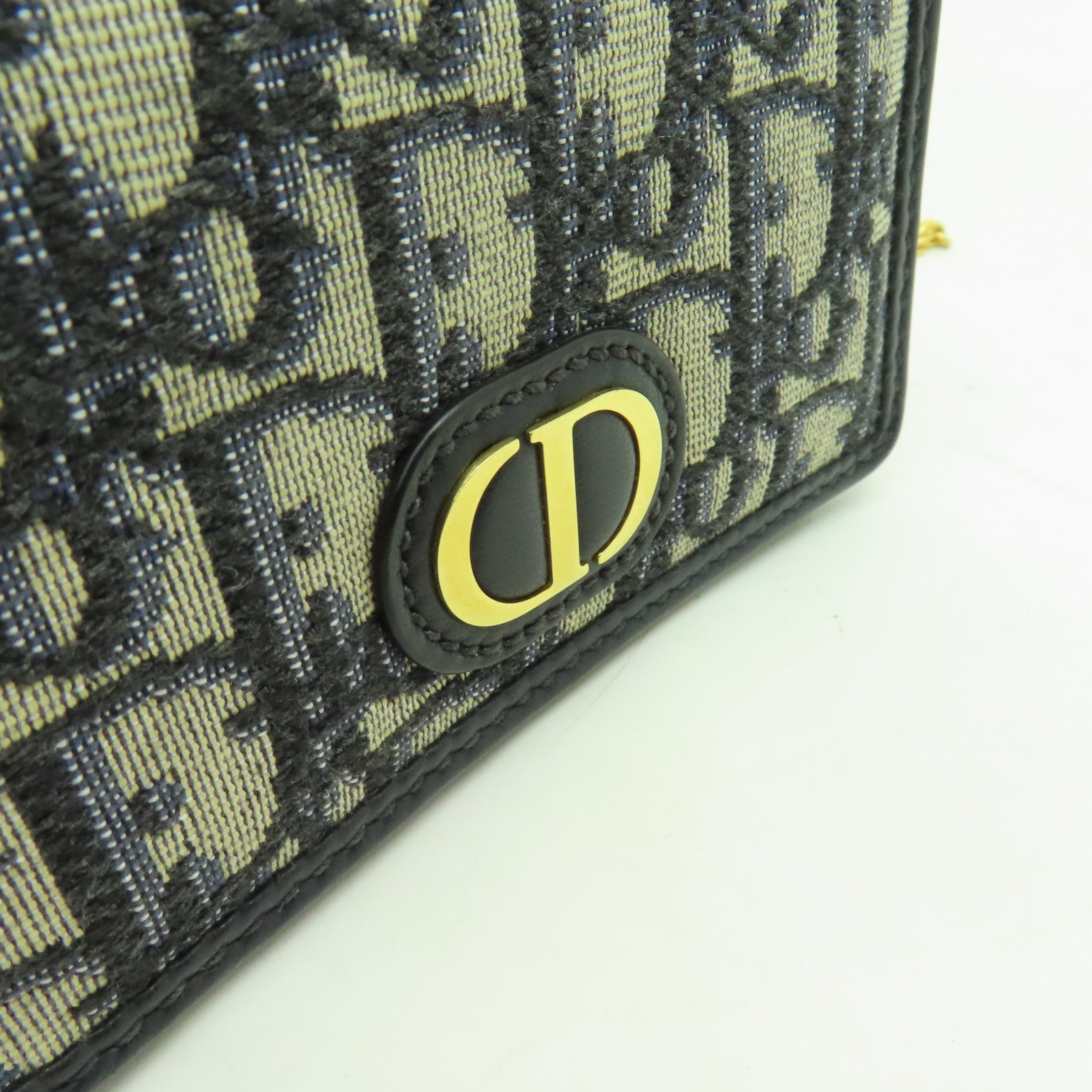 Dior 帆布30 Montaigne Nano金扣鏈帶肩背袋藍色