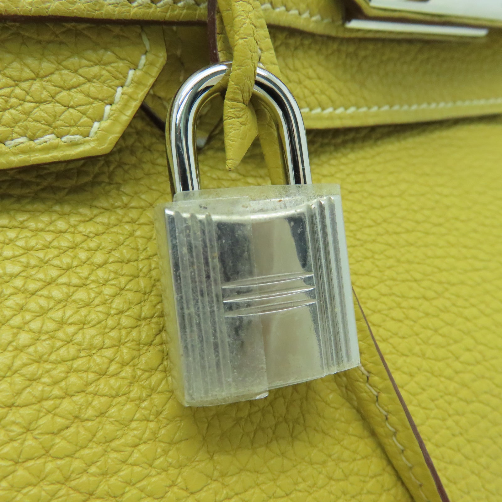HERMES Togo Leather Birkin 30 Silver Buckle Handle Bag Yellow