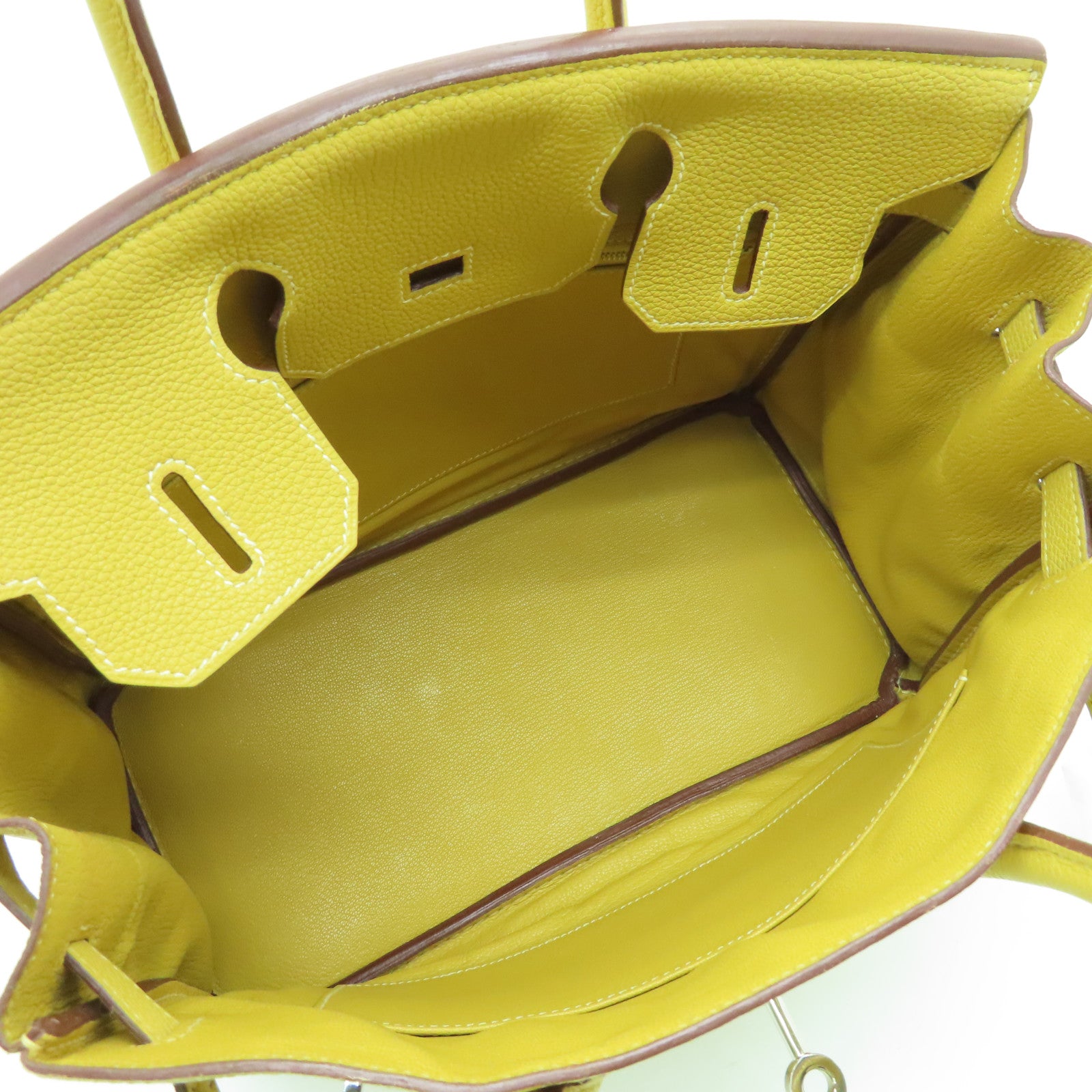 HERMES Togo Leather Birkin 30 Silver Buckle Handle Bag Yellow