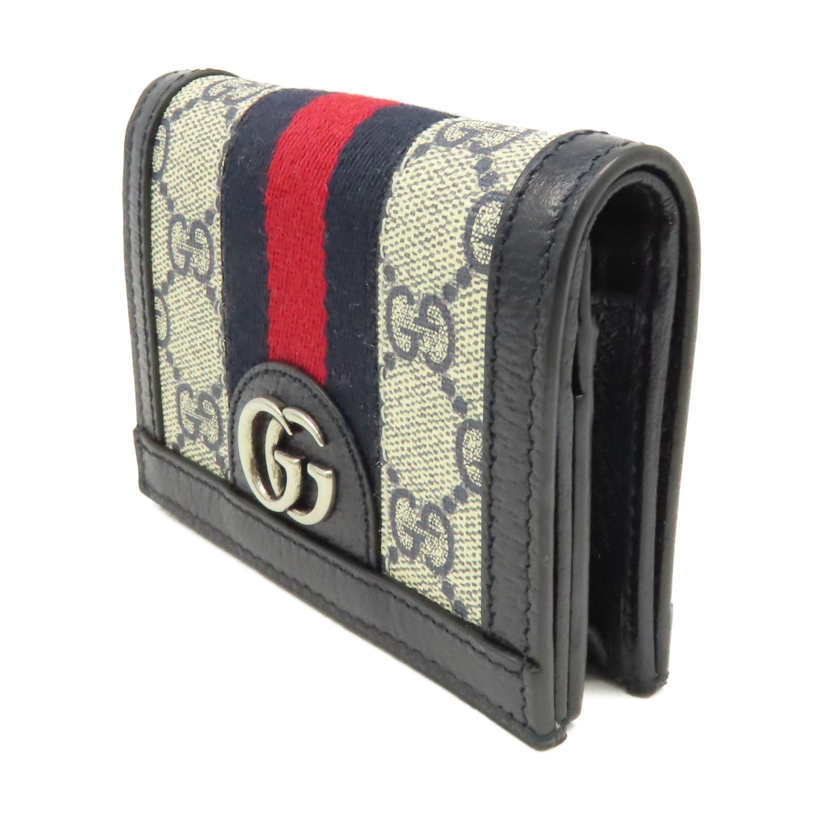 GUCCI 塗層帆布/牛皮皮革GG Supreme Wallet短錢包米色/寶藍色