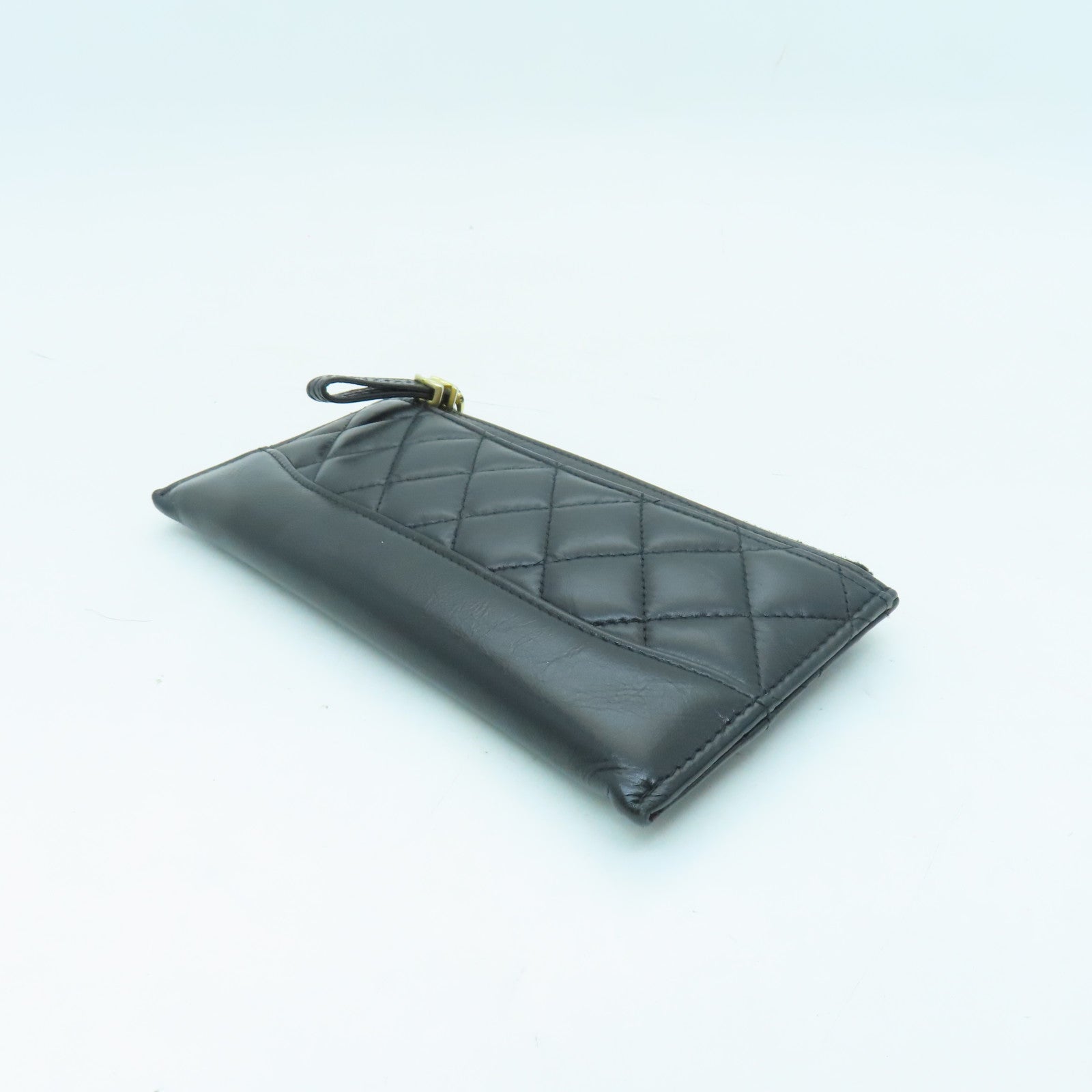 CHANEL 菱格牛皮皮革Wallet金銀扣錢包黑色
