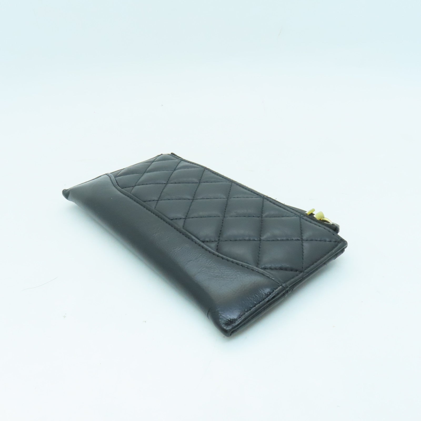 CHANEL 菱格牛皮皮革Wallet金銀扣錢包黑色